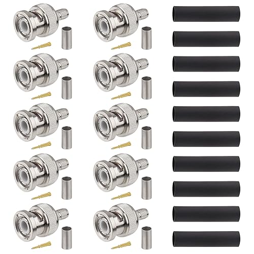 XRDS -RF RG8X BNC Male Connector 10PCS, BNC Male Crimp Connector for RG8X, LMR240, CNT240, KMR240, Mini8, and 4D-FB Coaxial Cables, Ideal for RF