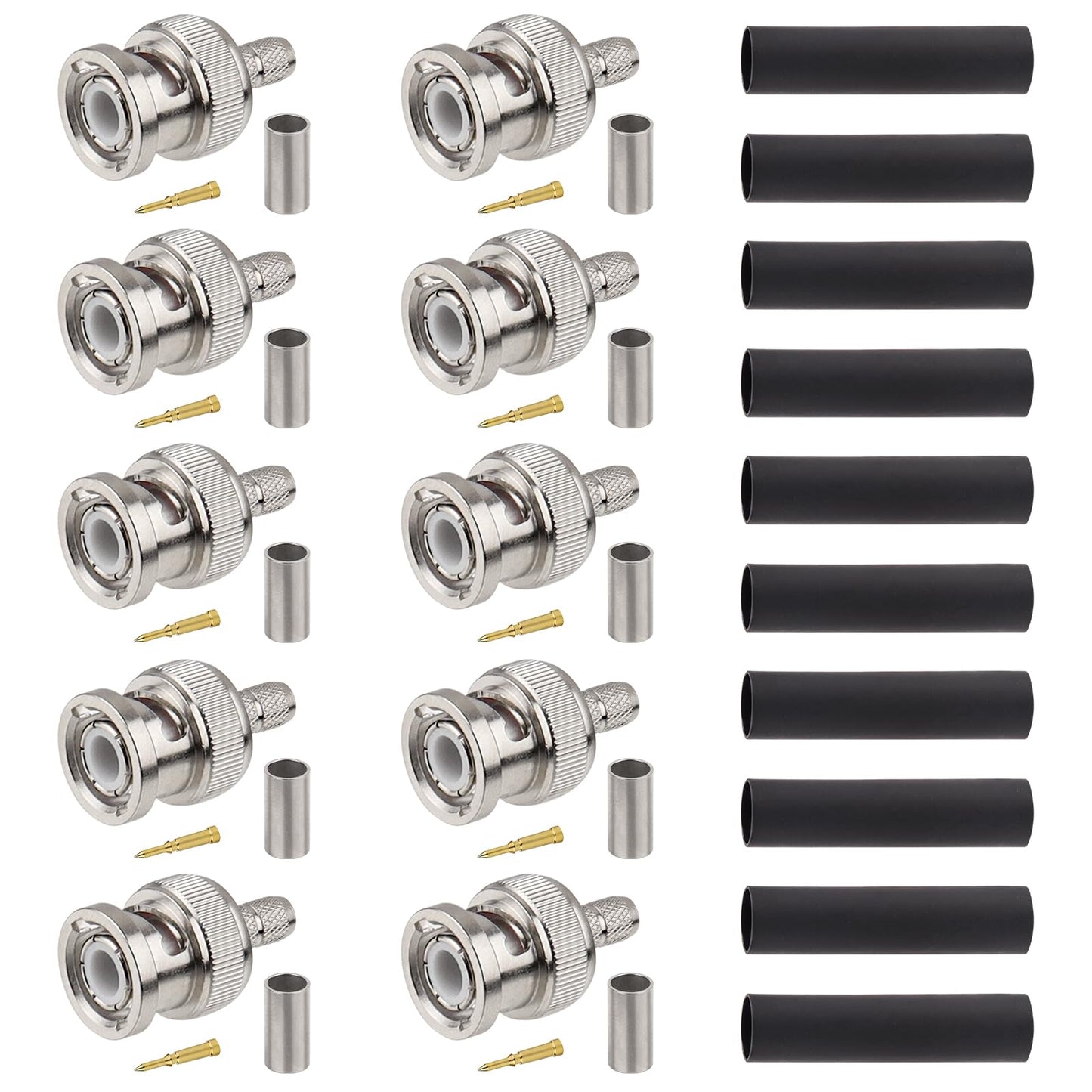 XRDS -RF RG8X BNC Male Connector 10PCS, BNC Male Crimp Connector for RG8X, LMR240, CNT240, KMR240, Mini8, and 4D-FB Coaxial Cables, Ideal for RF