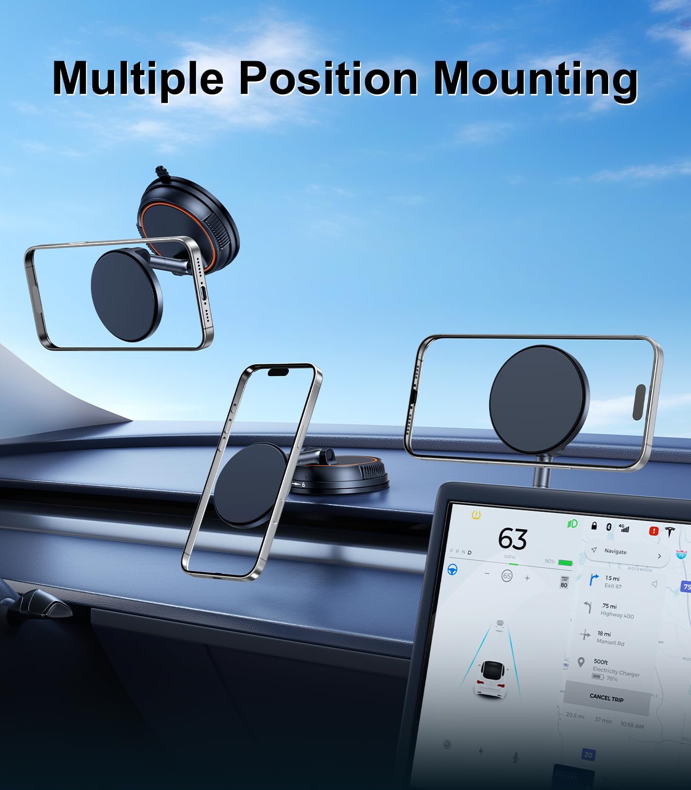 DICMKY Magnetic Wireless Car Mount Charger Fast Charging, 360°Rotating Dashboard/Windshield Vacuum Suction Cup Phone Holders for Your Car, Car