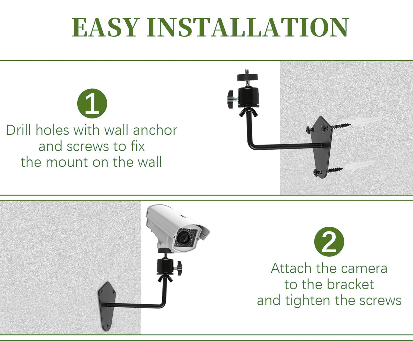 Heavy Duty Camera Wall Mount Bracket, 360 Cam Mount with 1/4 Inch Thread, Metal Security Camera Mounts, Camera Holder for Surveillance Cameras, Solar