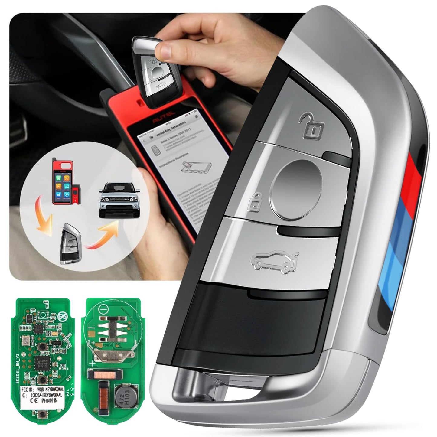 Autel Keyless Entry Remote Key Fob Replacement for BMW, 2026 MaxiIM IKEYBW003AL Programmable Blank Key, 3 Buttons OE-Quality, 130FT Remote, Dual-Band