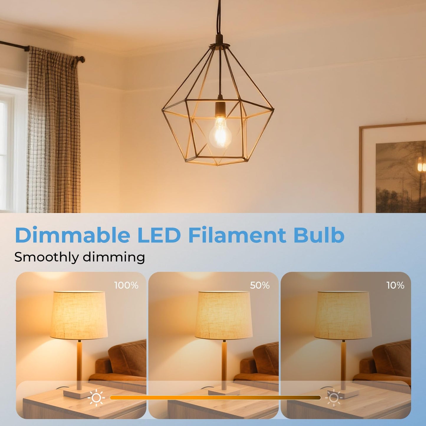 Stepless Dimmable A19 E26 LED Edison Bulbs, 60 Watt Equivalent 2700K