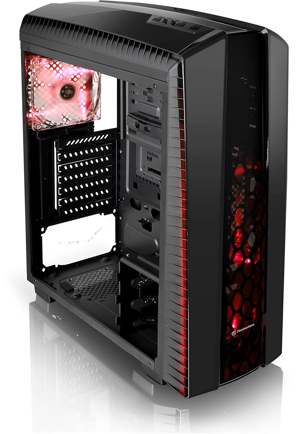 Thermaltake Versa N27 Shadow Blade ATX Gaming Mid Tower Computer Case with 3 Red LED Riing Fan Pre-installed CA-1H6-00M1WN-02, Black/Red