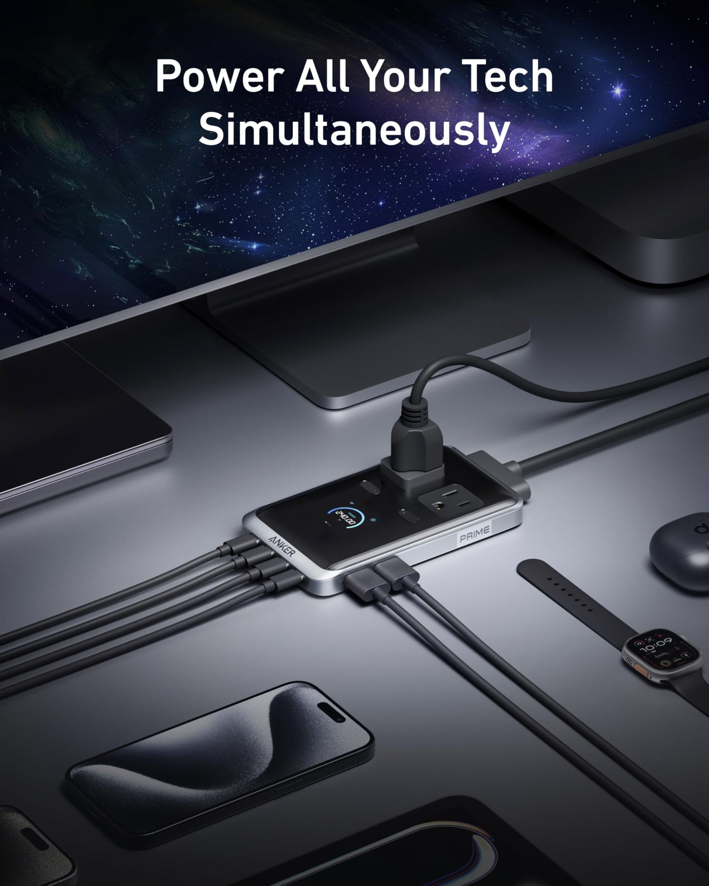 Anker Prime Charging Station, 240W 8-in-1 USB C Power Strip, 5 ft Detachable Extension Cord, 2 AC, 4 USB C, 2 USB A, for iPhone 15/14, Desktop