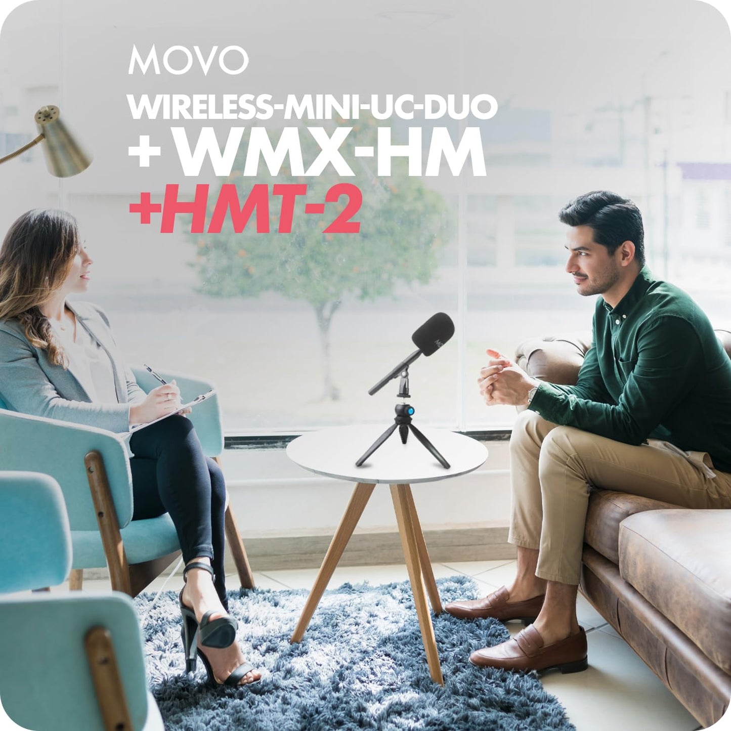 Movo Wireless Mini UC-Duo USB-C Wireless Microphone for iPhone 15/16/Android/PC/Macbook Podcast Equipment Bundle with WMX-HM Handle/Desktop Mic Stand