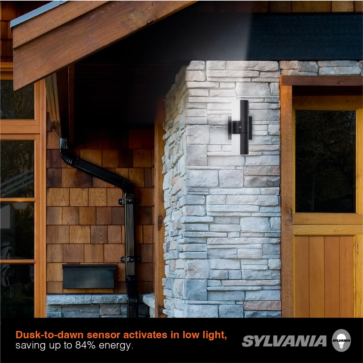 LEDVANCE SYLVANIIA Wall Mount Sconce LED Light, 11.5W, 5 CCT Select (2700K/3000K/3500K/4000K/5000K) with Built-in Sensor, Wet Rated, Black - 1 Pack