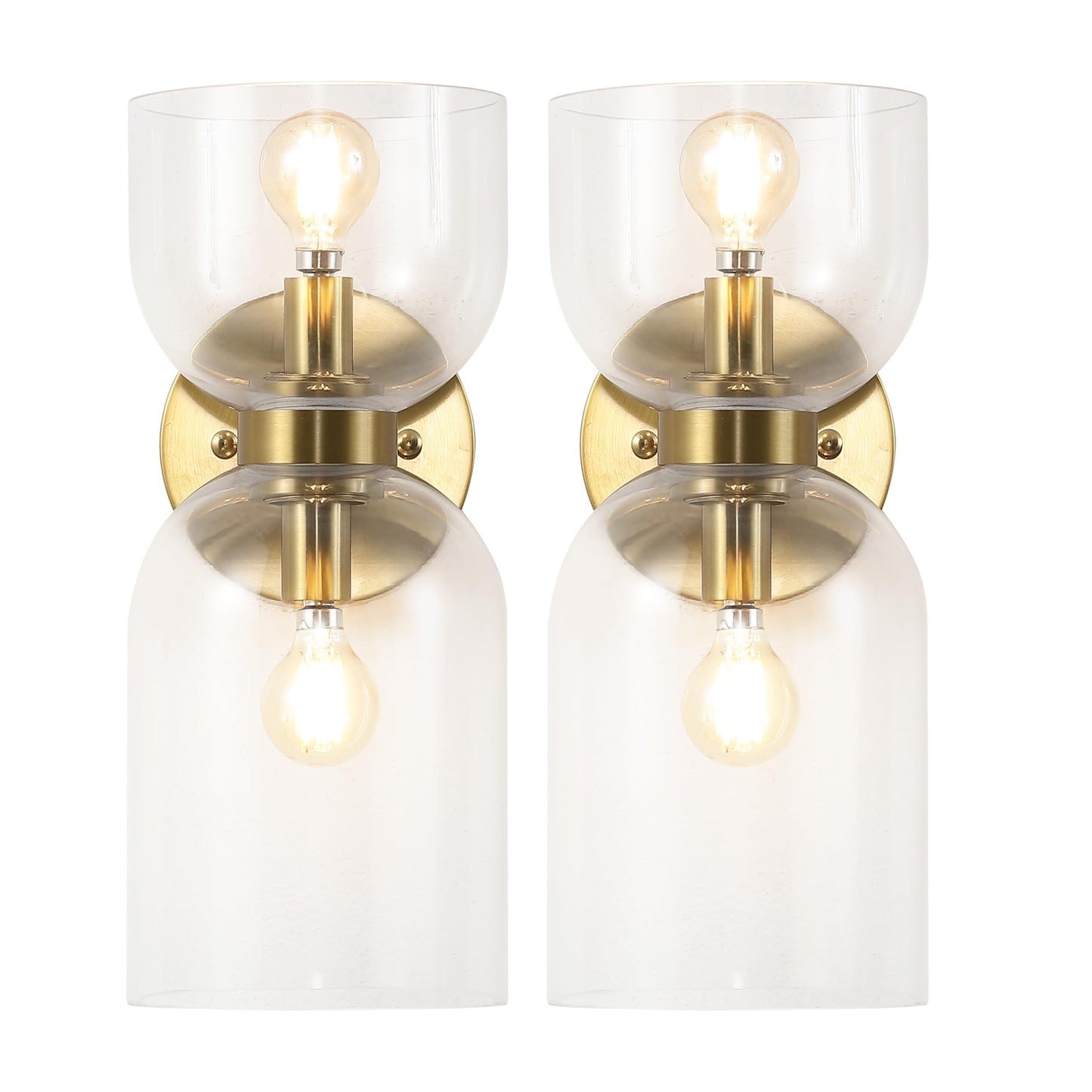 SAFAVIEH Home Collection Solyn Clear & Brass 2-Light Wall Sconce Light Fixture Set of 2 (LED Bulbs Included)