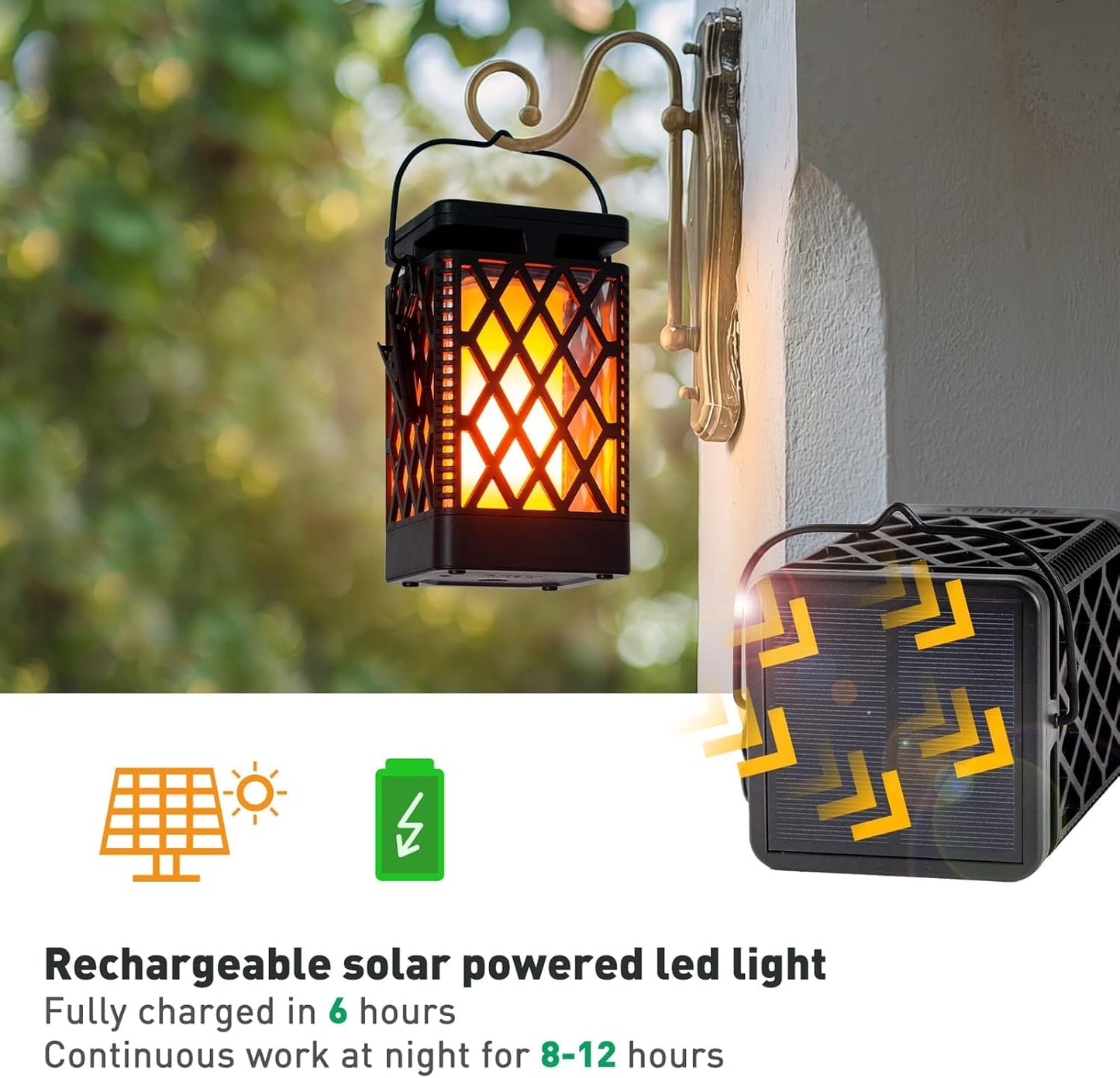 Solar Lanterns-Sunklly Hanging Solar Lights Color Changing & Fixed 9 Modes Waterproof Hanging Lanterns Outdoor Lights Flickering Flame Camping