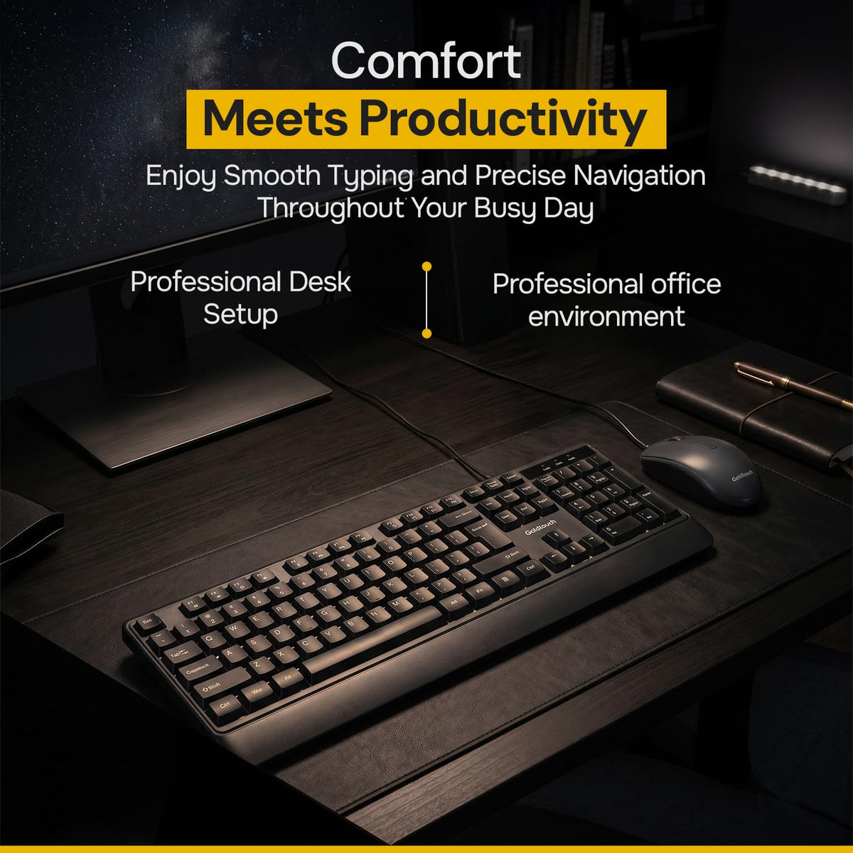 Goldtouch Wired Keyboard and Mouse Combo, USB, Full Size, Black