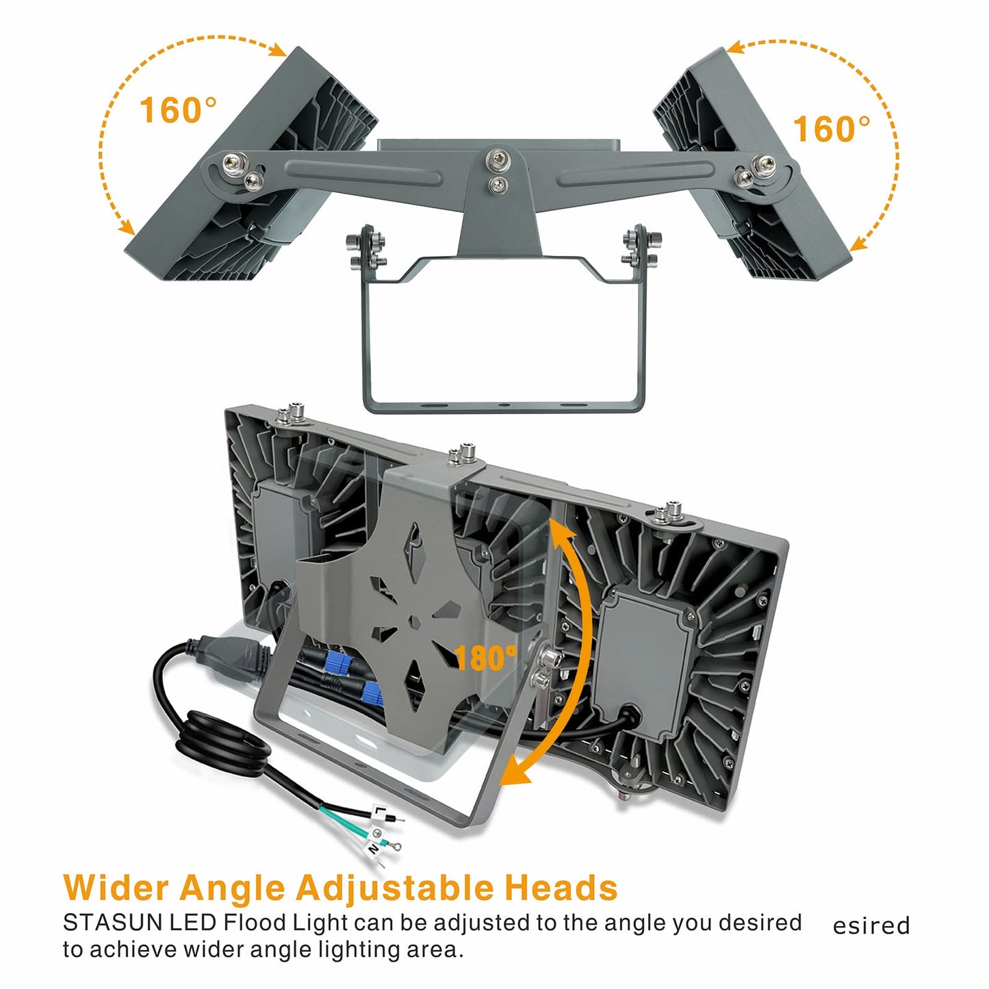 STASUN LED Flood Light Outdoor, 150W 13500lm Outdoor Lighting with 330° Lighting Angle, 5000K, 3 Adjustable Heads, IP66 Waterproof LED Exterior