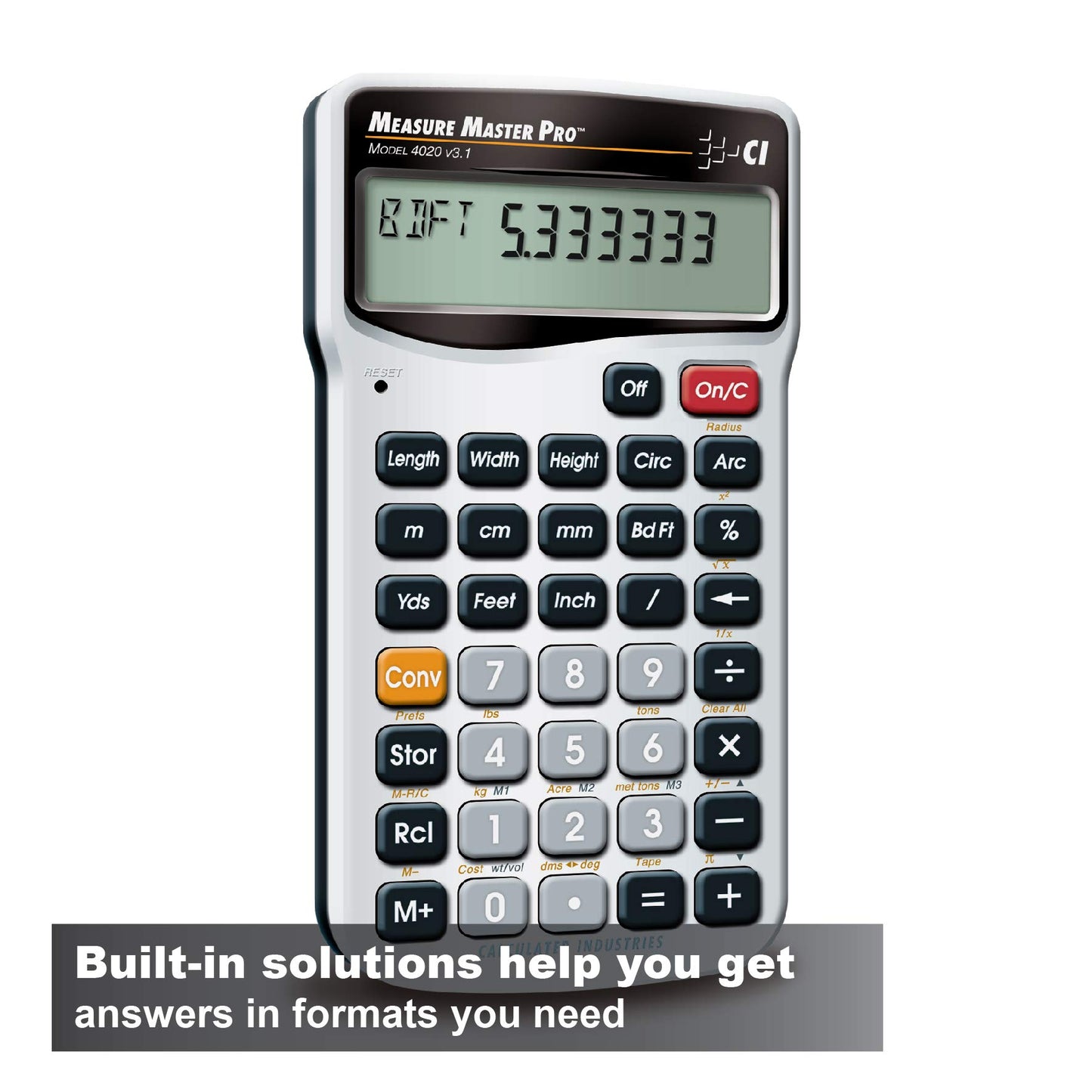 Calculated Industries 4020 Measure Master Pro Feet-Inch-Fraction and Metric Construction Math Calculator, Silver