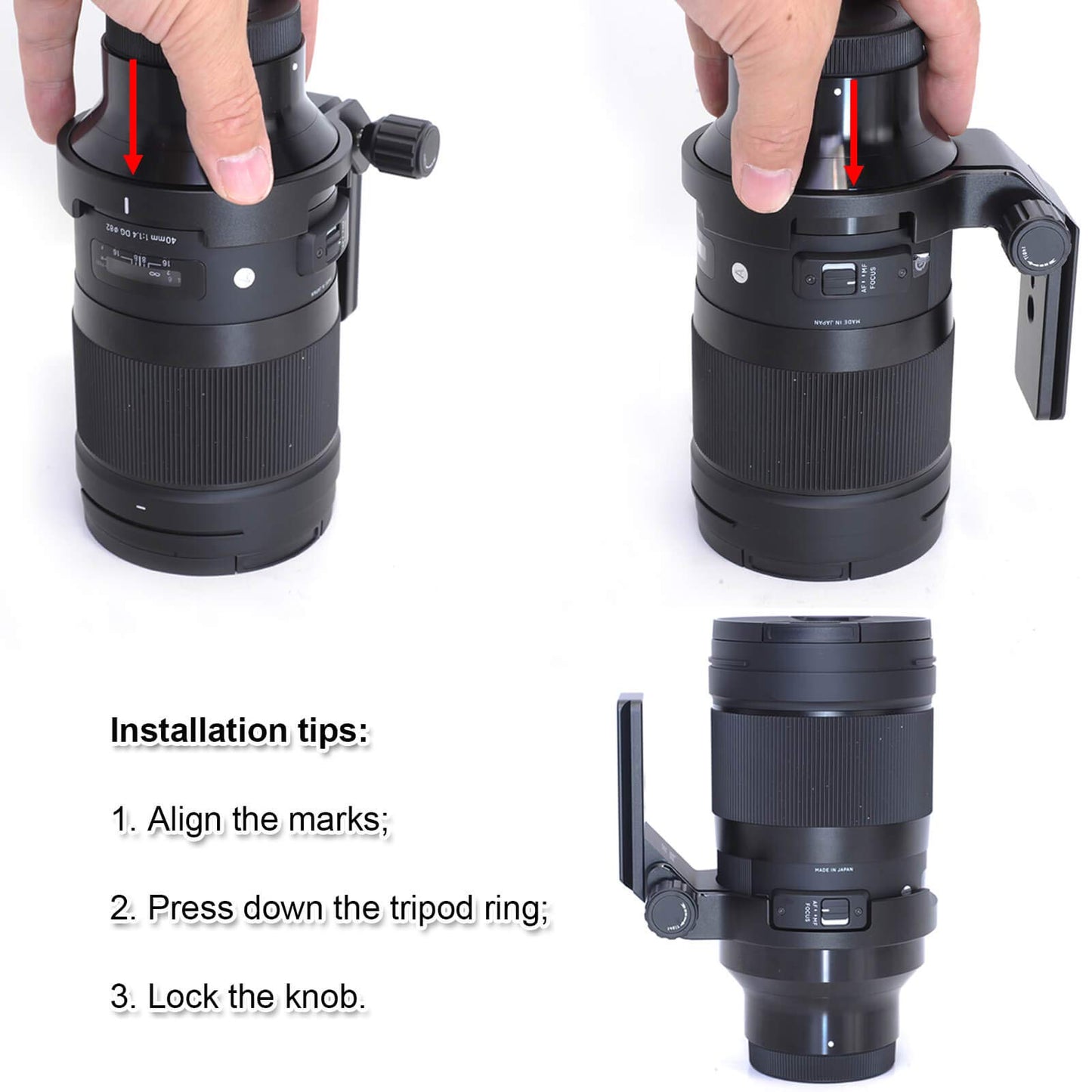 iShoot CNC Machined 82mm Tripod Mount Ring Lens Collar for Sigma 40mm f/1.4 DG HSM Art Lens, Built-in ARCA Type Quick Release Plate Compatible
