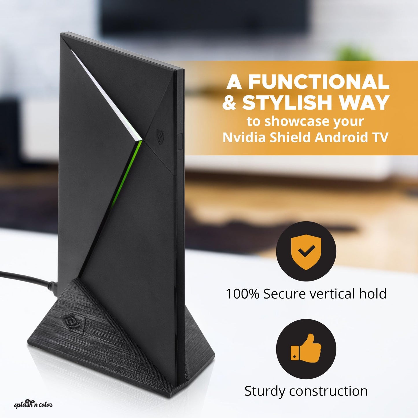 SplashNColor Vertical Stand Organizer Compatible with Nvidia Shield Android TV (2017 & 2019 Pro Models) - Compact Display with Logo & Lettering