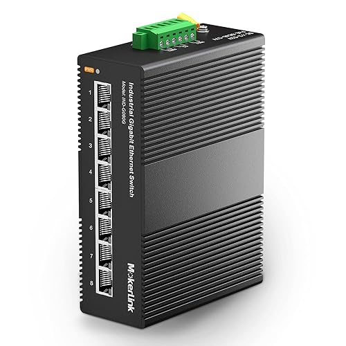 MokerLink 8 Port Gigabit Industrial DIN-Rail Ethernet Switch, 16Gbps Switching Capacity, IP40 Rated Network Switch (-40 to 185°F), with UL Power