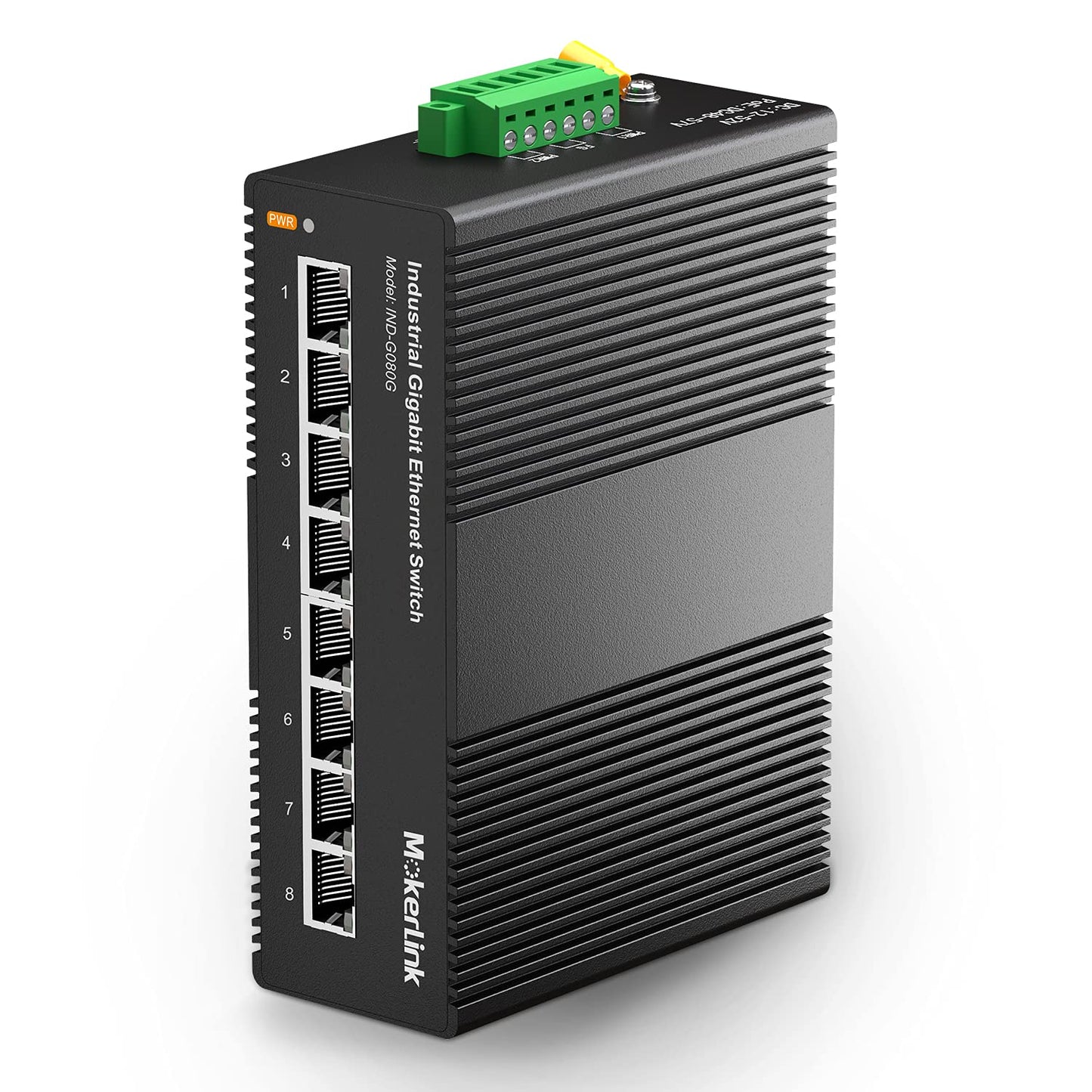 MokerLink 8 Port Gigabit Industrial DIN-Rail Ethernet Switch, 16Gbps Switching Capacity, IP40 Rated Network Switch (-40 to 185°F), with UL Power