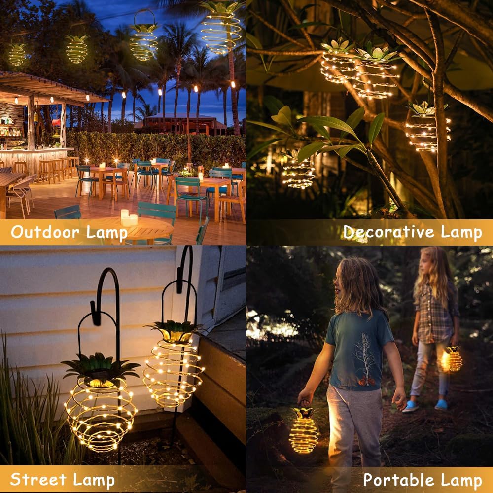 JHPGEOE 2 Pack Outdoor Solar Hanging Lantern Lights - 60LED Waterproof Solar Pineapple Light Outdoor for Garden,Yard Porch Lawn Backyard Landscape
