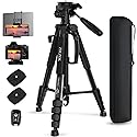 75" Camera Tripod, Aluminum Heavy Duty Camera Stand for ipad Phone, Travel Tripod with/Carry Bag/Phone Tablet Holder, Compatible with Canon Nikon Sony