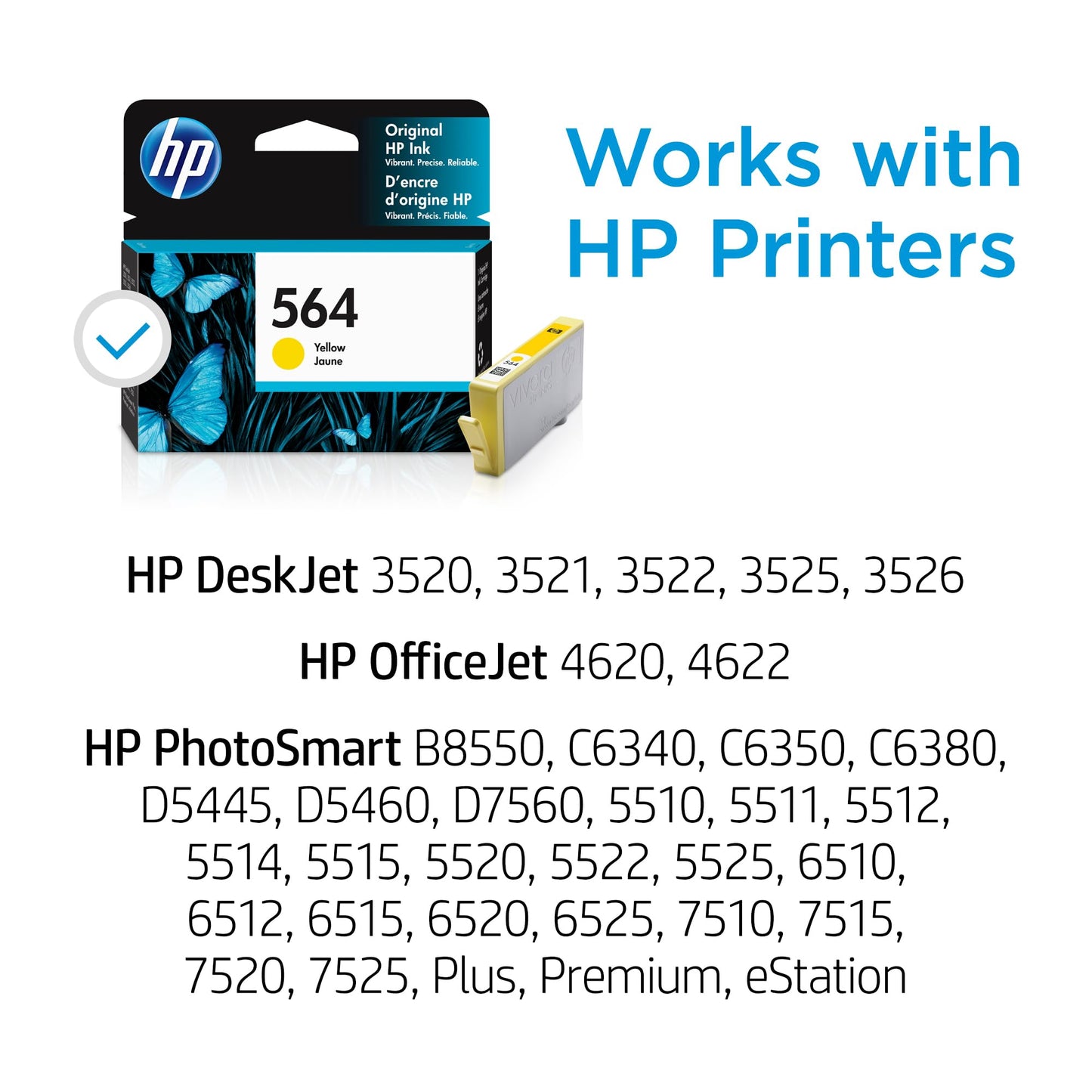 HP 564 Yellow Ink Cartridge | Works with DeskJet 3500; OfficeJet 4620; PhotoSmart B8550, C6300, D5400, D7560, 5510, 5520, 6510, 6520, 7510, 7520