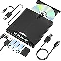 External CD/DVD Drive for Laptop, 7-in-1 External DVD Drive with 2 USB Ports, External DVD Burner with SD/TF Card Slots, CD/DVD Reader, USB 3.0 DVD