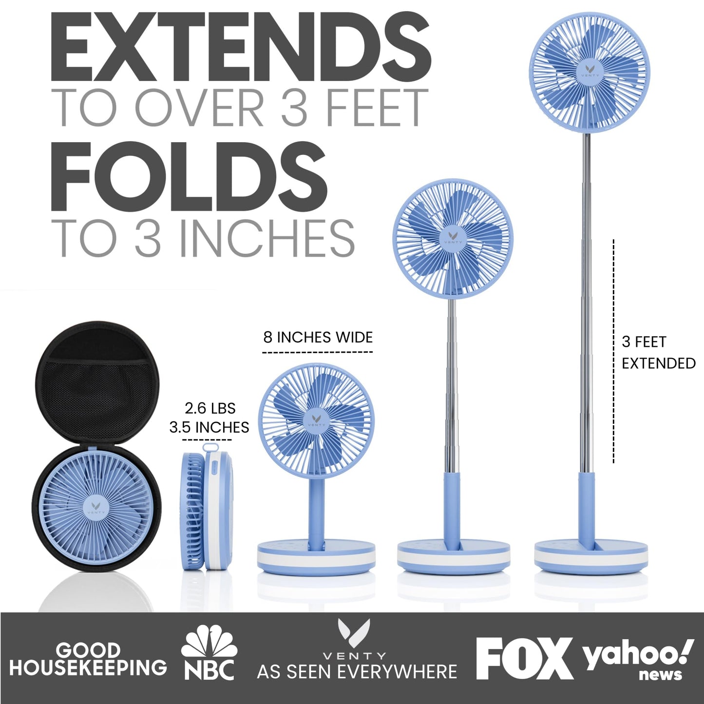 VENTY Portable Fan - Wireless Battery Operated Fan - 4 Speeds - LED Lighting - Carry Case & Remote Control - Cruise Travel - Outdoor Travel RV Power