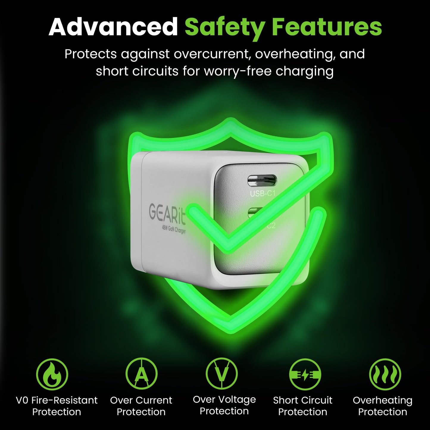 GEARit Compatible with Apple, Samsung, iPhone, iPad & Google Pixel | 48W USB C Charger Block | Fast Charging 2-Port GaN Wall Charger with PD 3.0 & PPS