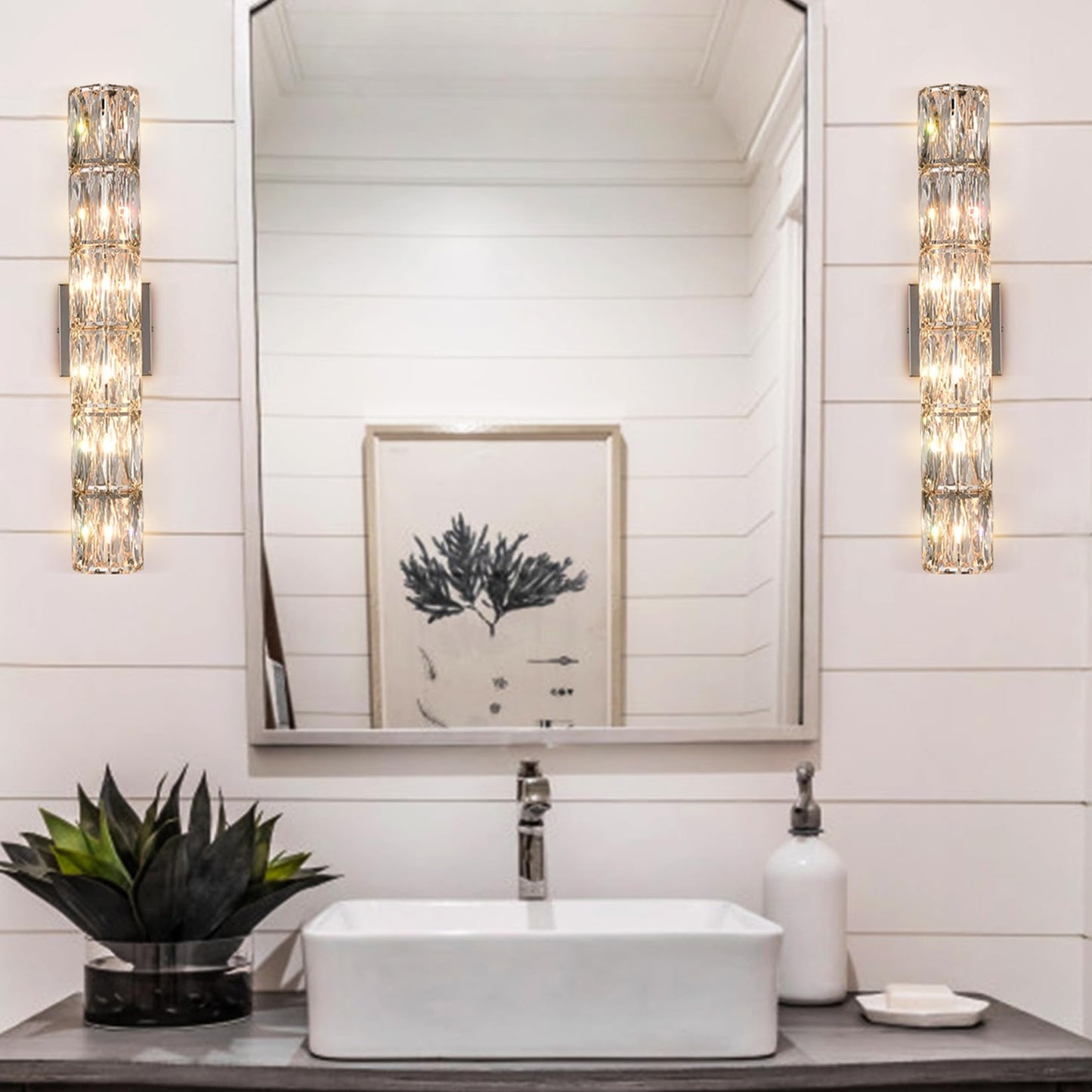 SAMTEEN Chrome Crystal Wall Sconce Contemporary 6-Light Crystal Sconces Wall Lighting Modern Nickel Wall Sconce Clear Glass Wall Light Fixture