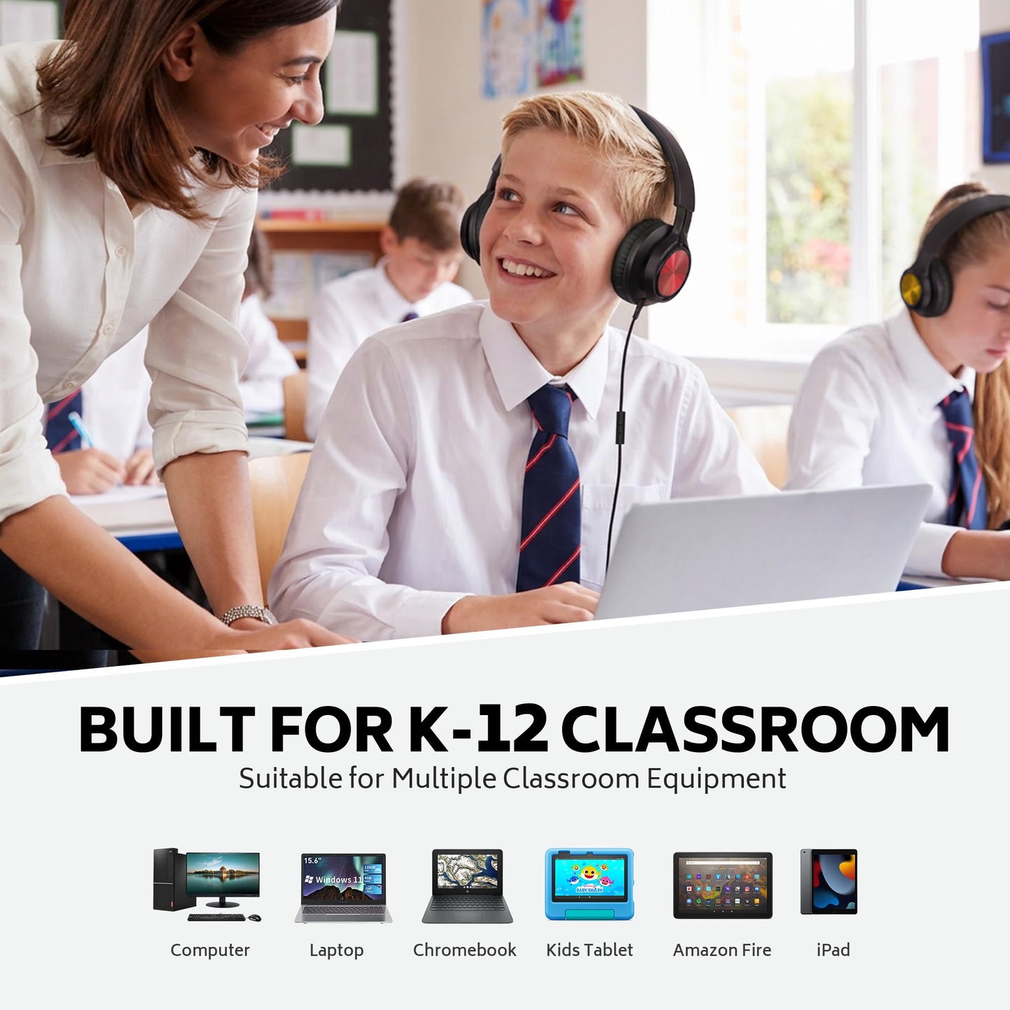 AILIHEN Kids Headphones with Microphone, School Headphones for K-12 Student