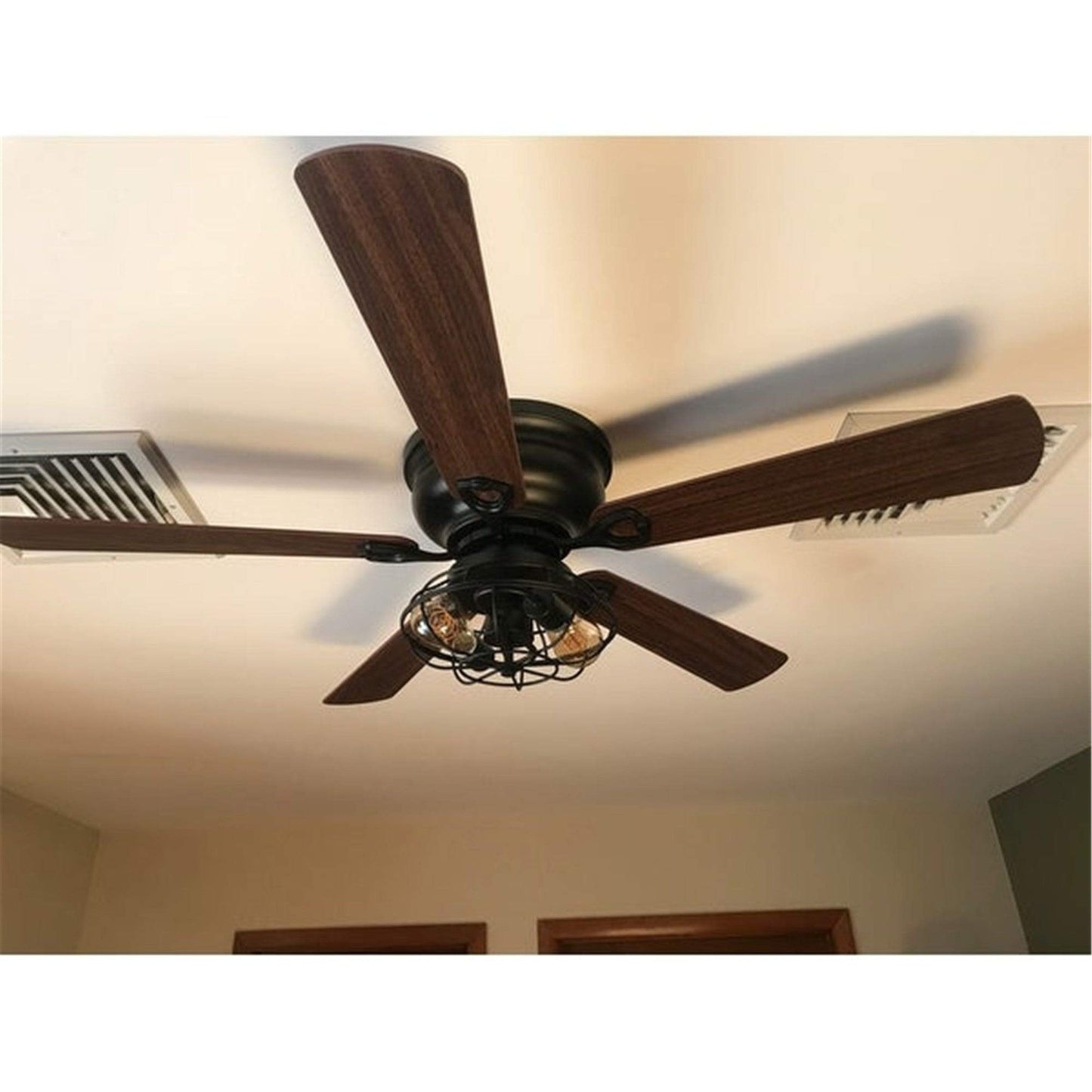 Unknown1 48" Low Profile Metal 5-Blade Ceiling Fan with Remote Black Rustic Wood Blades Included