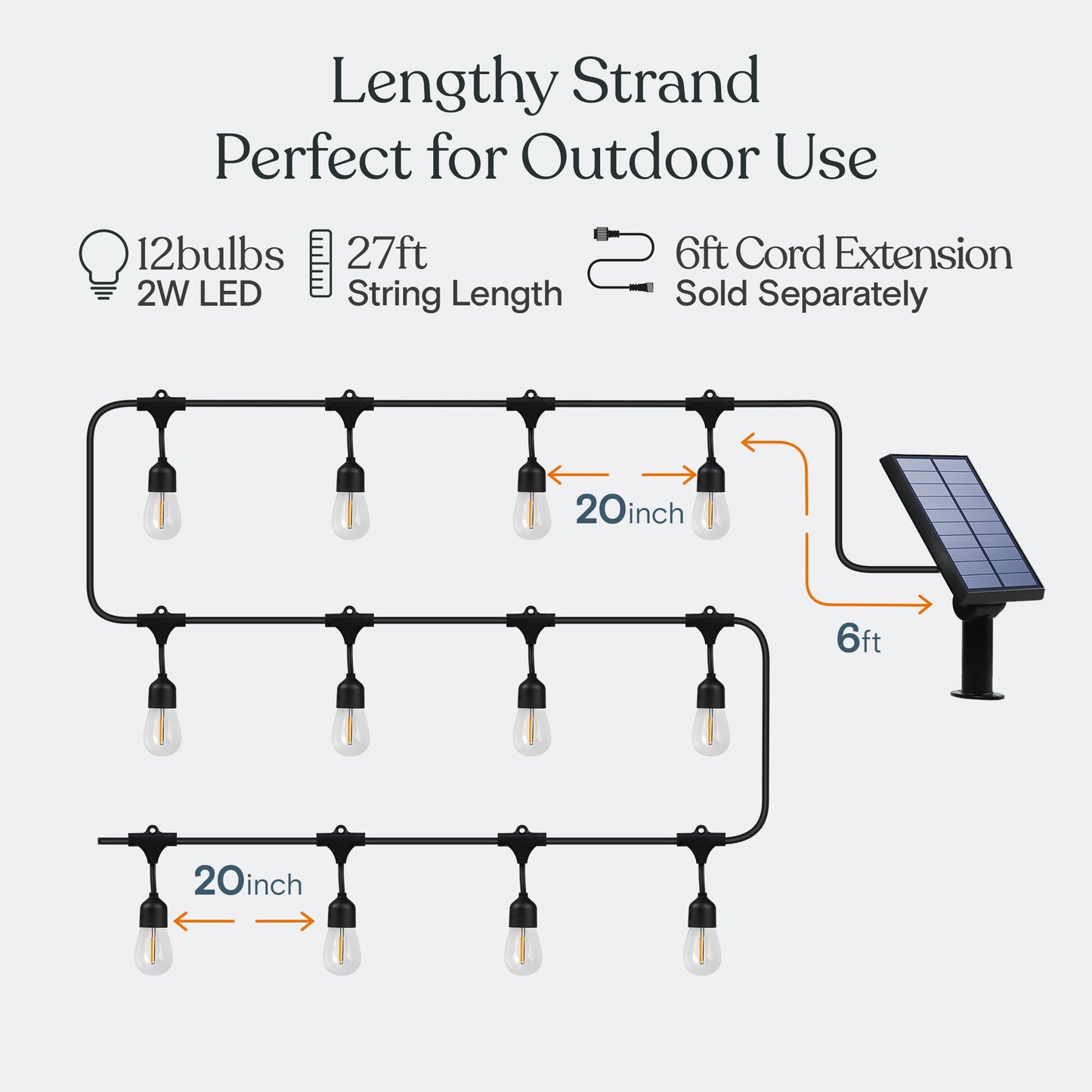 Brightech Ambience Pro 27 Ft Solar Powered Outdoor String Lights - Commercial Grade Waterproof Patio Lights with Edison Globes, Shatterproof LED