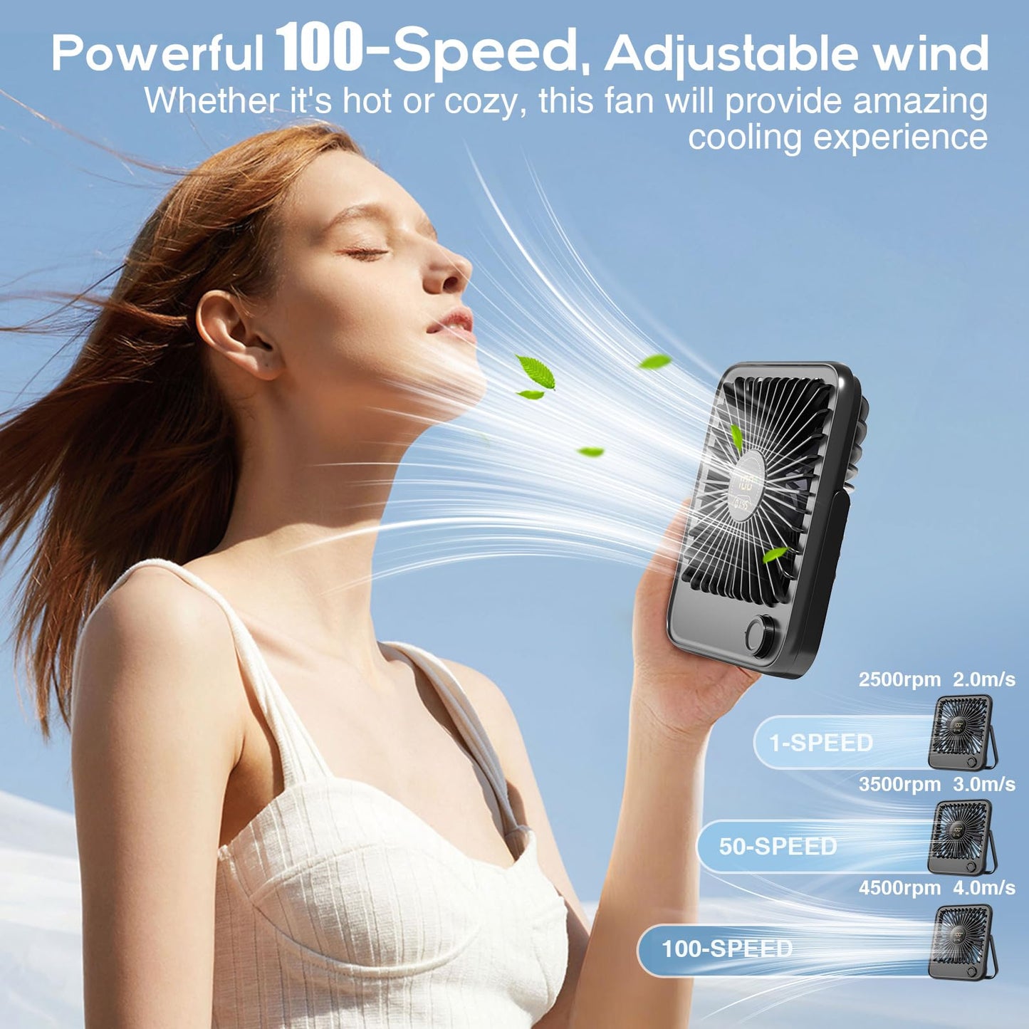 Shintrend Rechargeable Portable Travel Fan - USB Desk Fan with 100 Wind Speeds Small Fan with Digital Display Quiet Desktop Personal Fans for Cruise