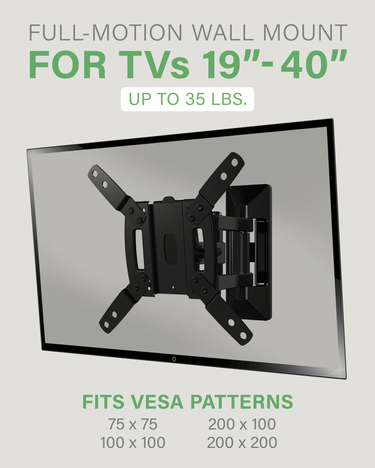 SANUS Full Motion TV Wall Mount for 19-40” Screens - Single Stud Design Tilts, Swivels & Extends - Ideal for Corners - Easy DIY Install with Hardware