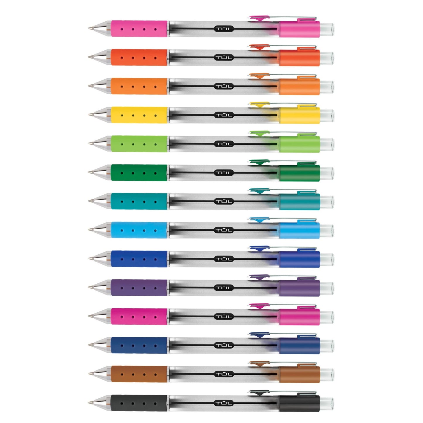 WHJJK TUL Retractable Gel Pens, Bullet Point, 0.7 mm, Gray Barrel, Assorted Standard and Bright Ink Colors, Pack of 14, SG_B01NBW93N6_US