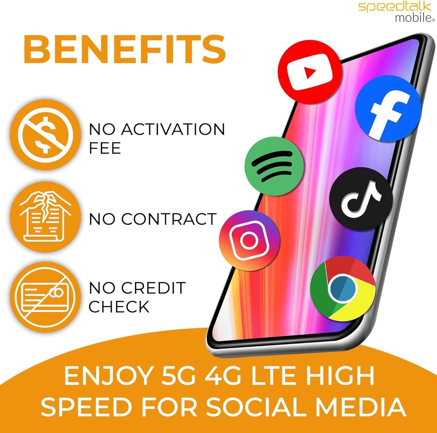 SpeedTalk Mobile Prepaid Wireless Plan for Smart Phones & Cellphones - BYOD - Unlimited Talk, Text & Data 9GB High Speed 5G/4G/LTE Nationawide 30 Day