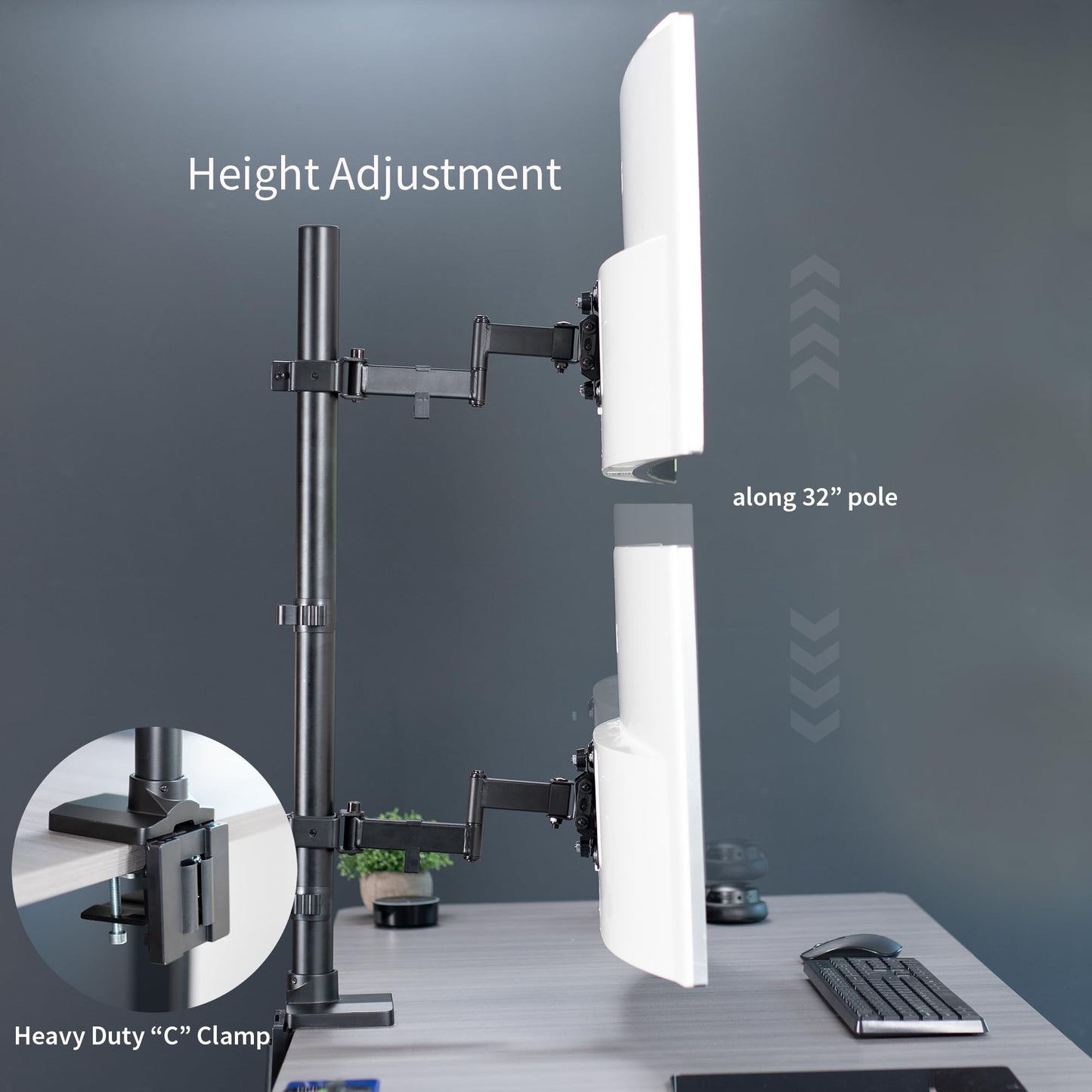 VIVO Dual Vertically Stacked Ultra-Wide Monitor Desk Mount with Extension Arms, Extra Tall Heavy Duty Adjustable Stand for 2 Ultrawide Screens up