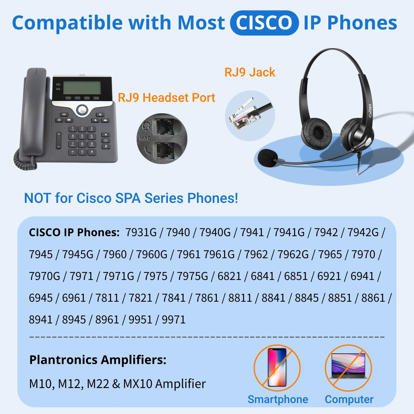 Callez RJ9 Phone Headset with Mic Noise Cancelling, Office Telephone Headset with Quick Disconnect Cord Compatible with Cisco IP Phones 7940 7941 7942