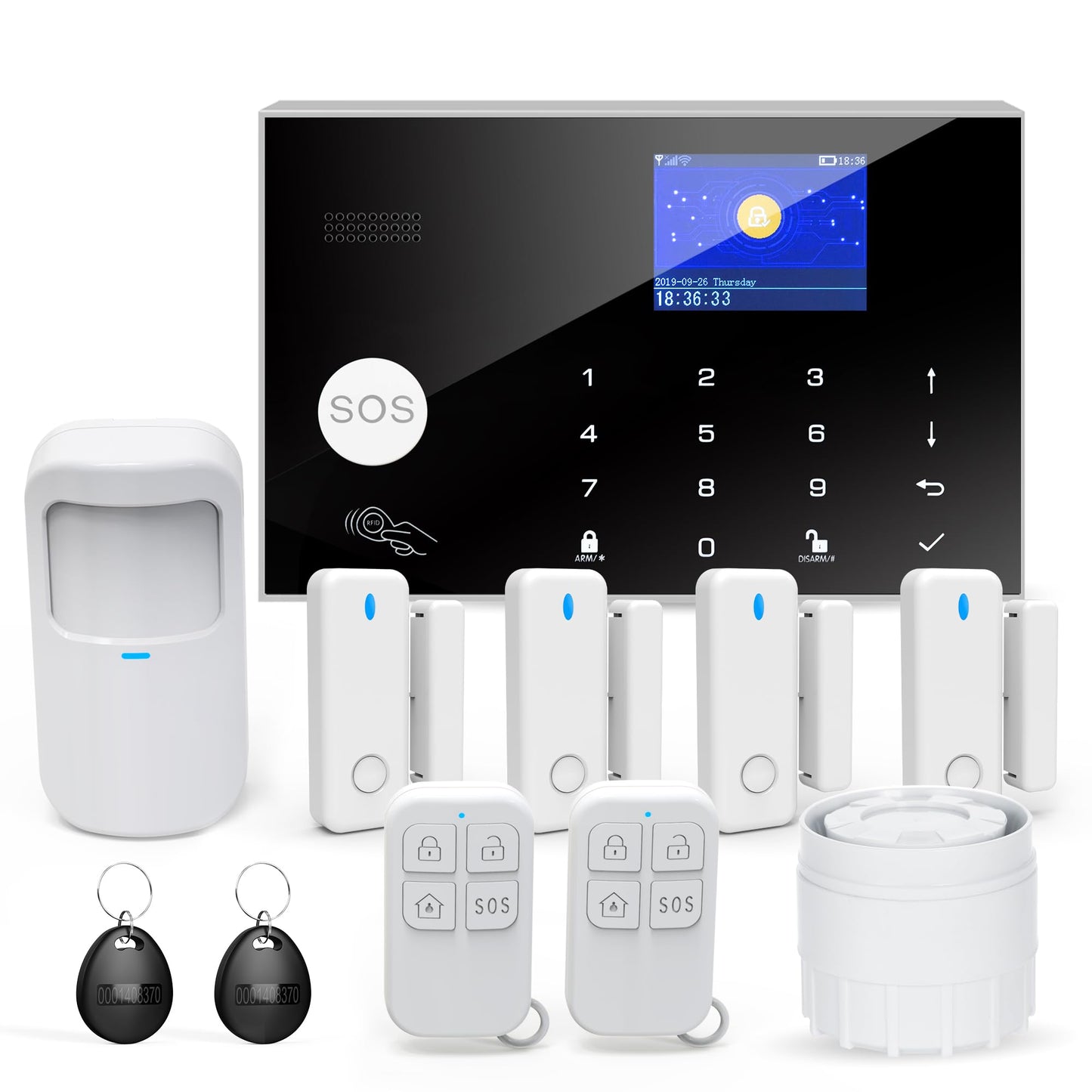 Alarm System with Phone APP Alert,DIY WiFi Home Security Alarm System,12pcs Kit Motion Detector,Door Sensor,Remote Control,Siren,Compatible with Alexa