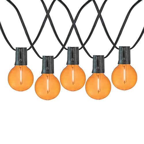 Novelty Lights G40 Filament LED String Light, Translucent Orange Bulbs, 25 Globe Lights with 12" Spacing on Green Wire, Indoor/Outdoor Festive Patio