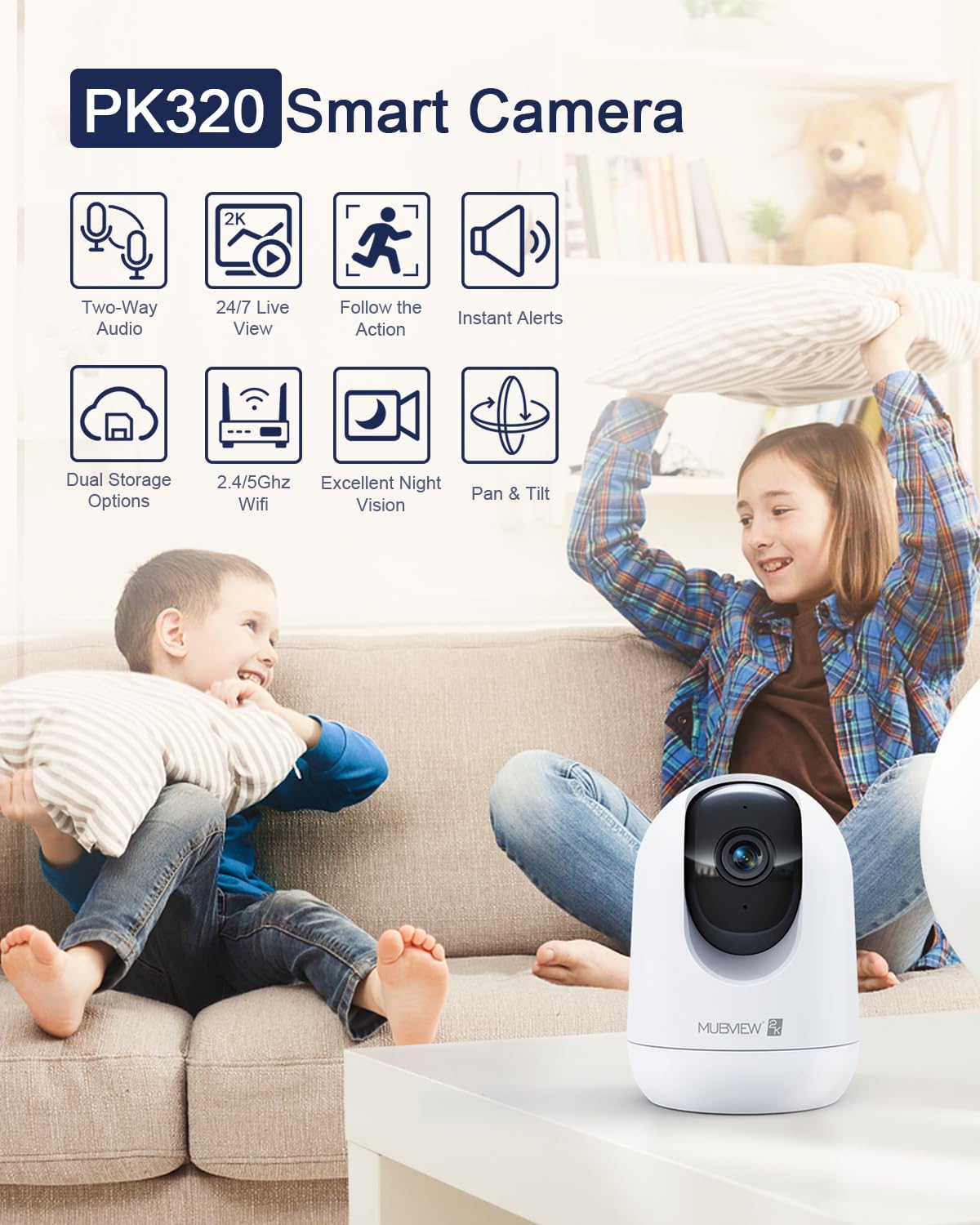 Indoor Security Camera 2K, Pet Camera with Phone App, WiFi Cameras for Home Security Camera for Dog/ Baby Monitor/Elder Pan Tilt, 5/2.4GHz, 24/7