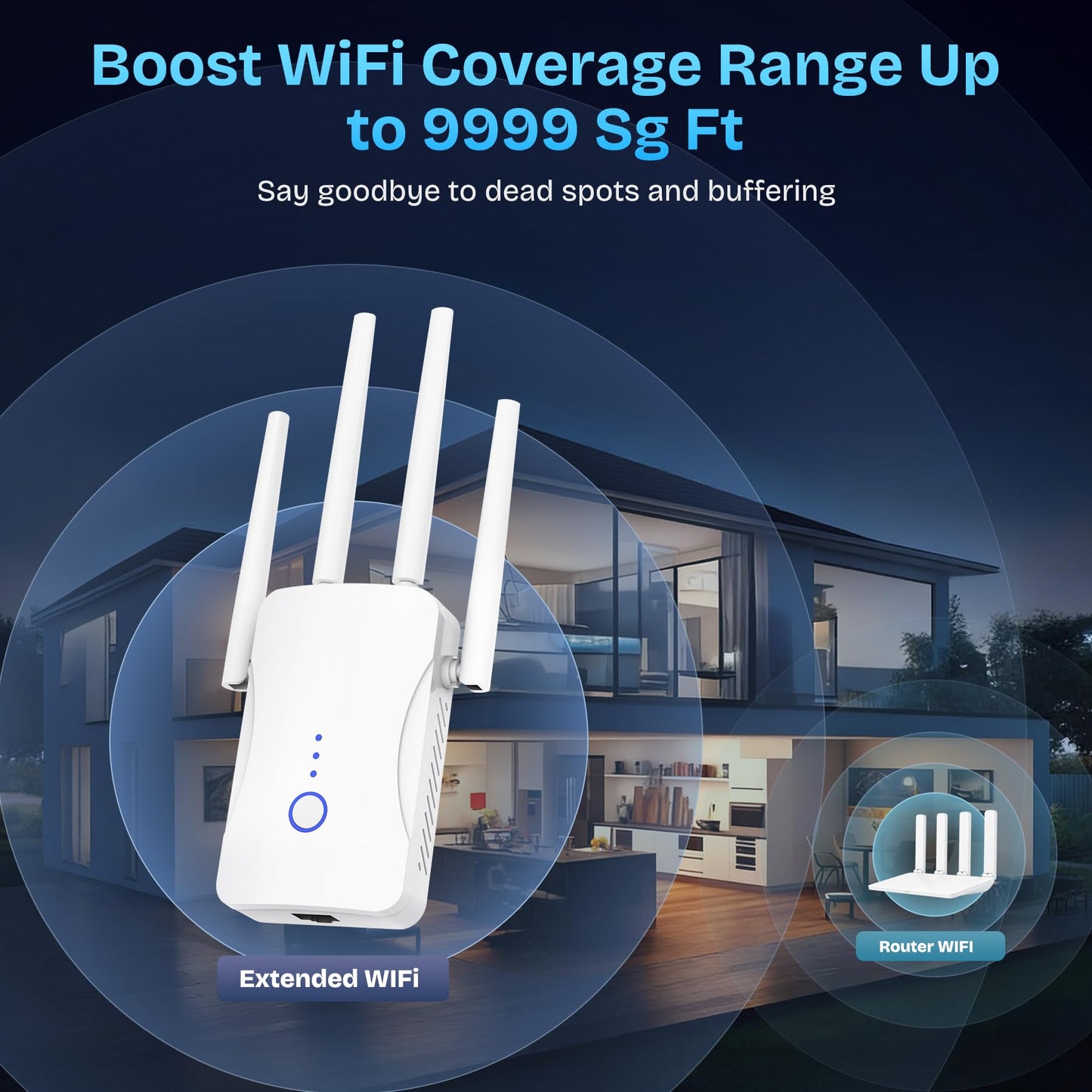 2026 WiFi Extender Signal Booster - 2.4GHz 300Mbps WiFi Booster for Home, Covers Up to 9999 Sq. Ft, Easy Setup, Ethernet Port & Access Point, Stable