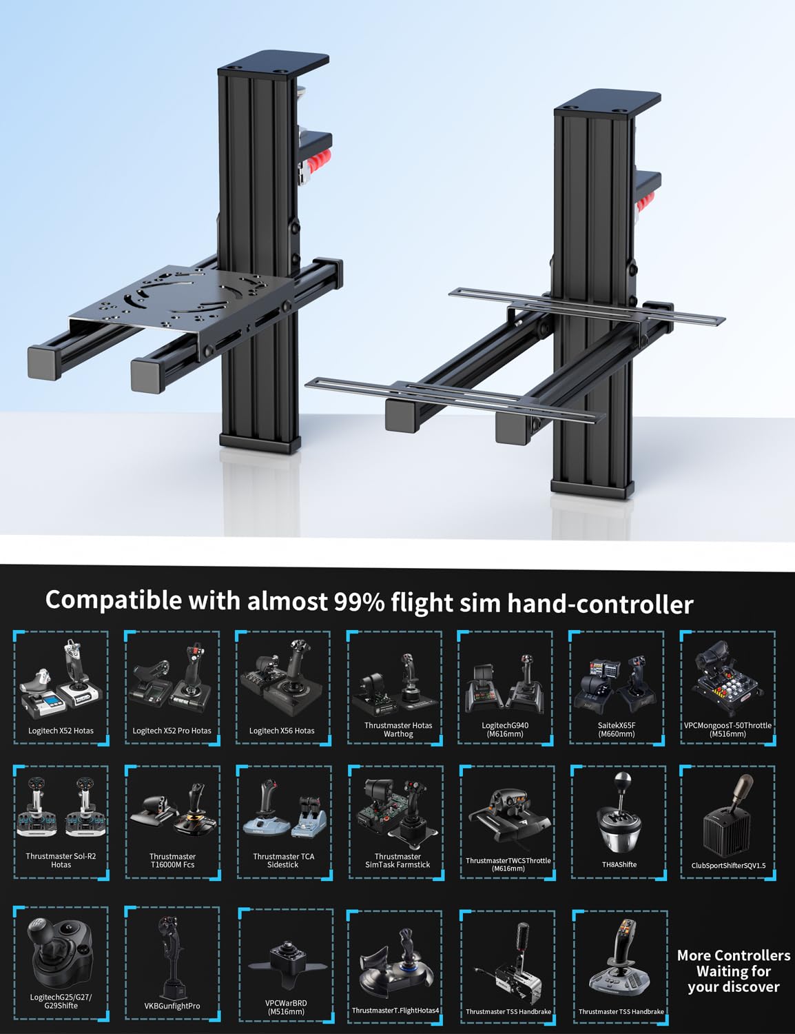2 Set Desk Mount for Flight Sim Hotas Compatible with Logitech X56/X52/X52 Pro, Thrustmaster Hotas Warthog/T.16000M/T-Flight Hotas 4/X, SimTask
