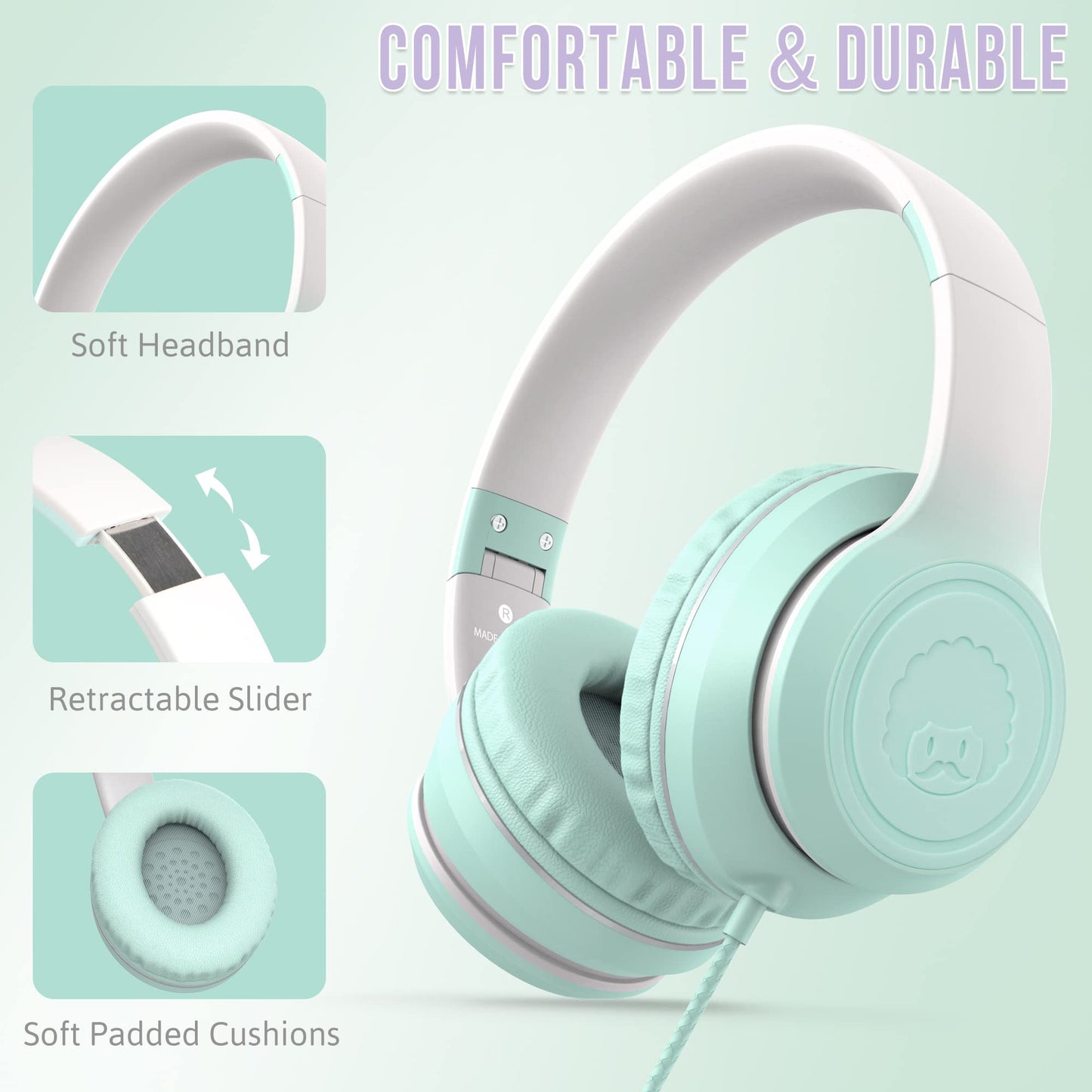rockpapa L22 Wired Headphones for Kids Girls Boys Women with Microphone, Foldable Stereo 3.5mm Corded Headphones for School Classroom Chromebooks