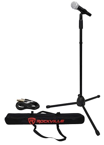 Rockville Wired Pro MIc Kit 1 - High-End Metal Microphone+Mic Stand+Carry Bag+Cable, Black