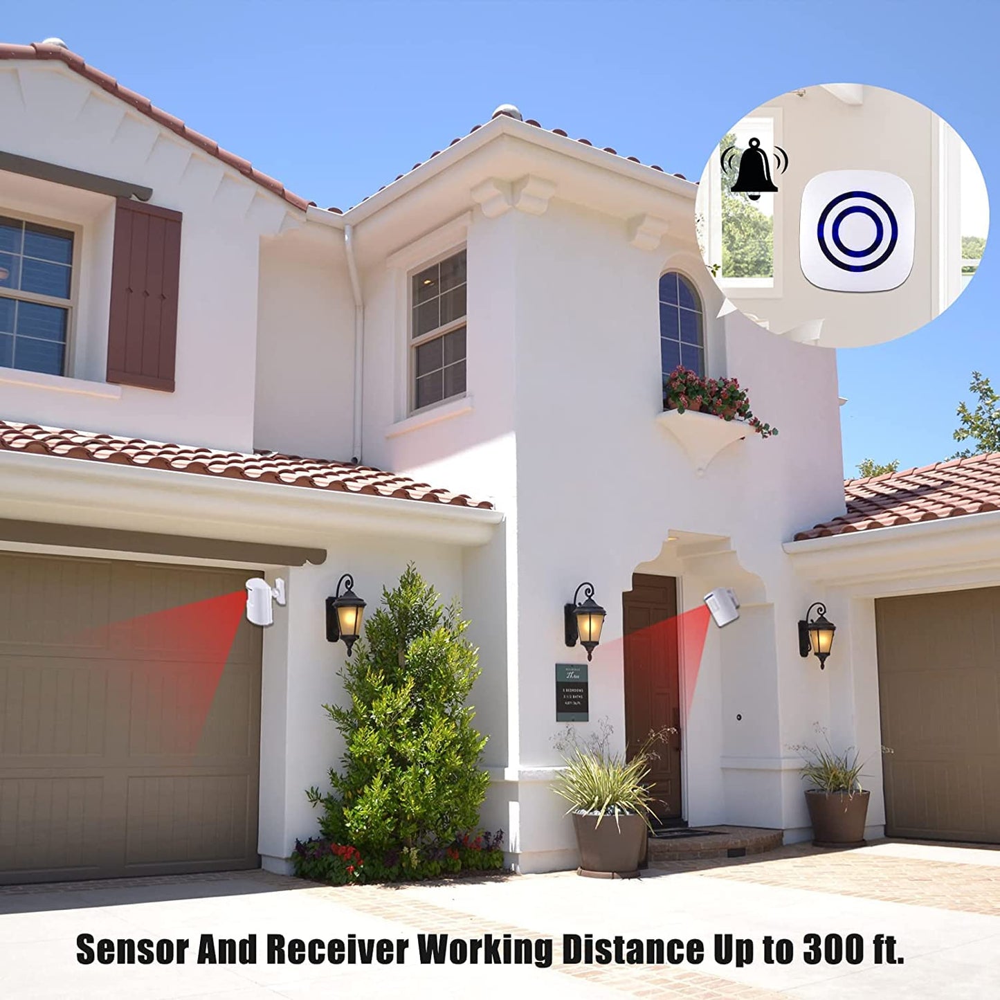 BESTOONE Motion Sensor Alarm, Long Range Wireless Driveway Alarm, Indoor Home Security System Electric Doorbells, 4 Motion Detector and 2 Alarm, 38
