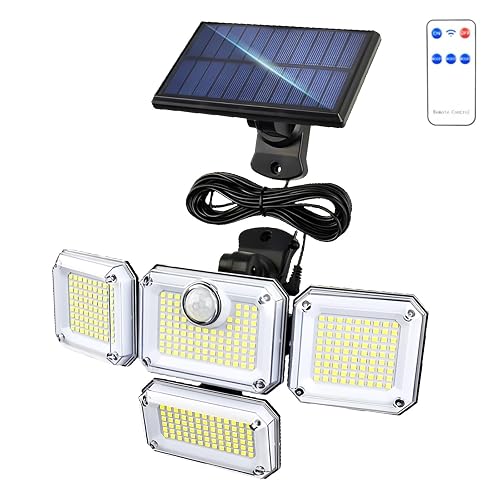 Geminilite Solar Outdoor Lights with Motion Sensor, 333 LEDs Wide Angle Solar Lights,1200LM 3 Modes Solar Lights 270°,7700K Daylight White Remote