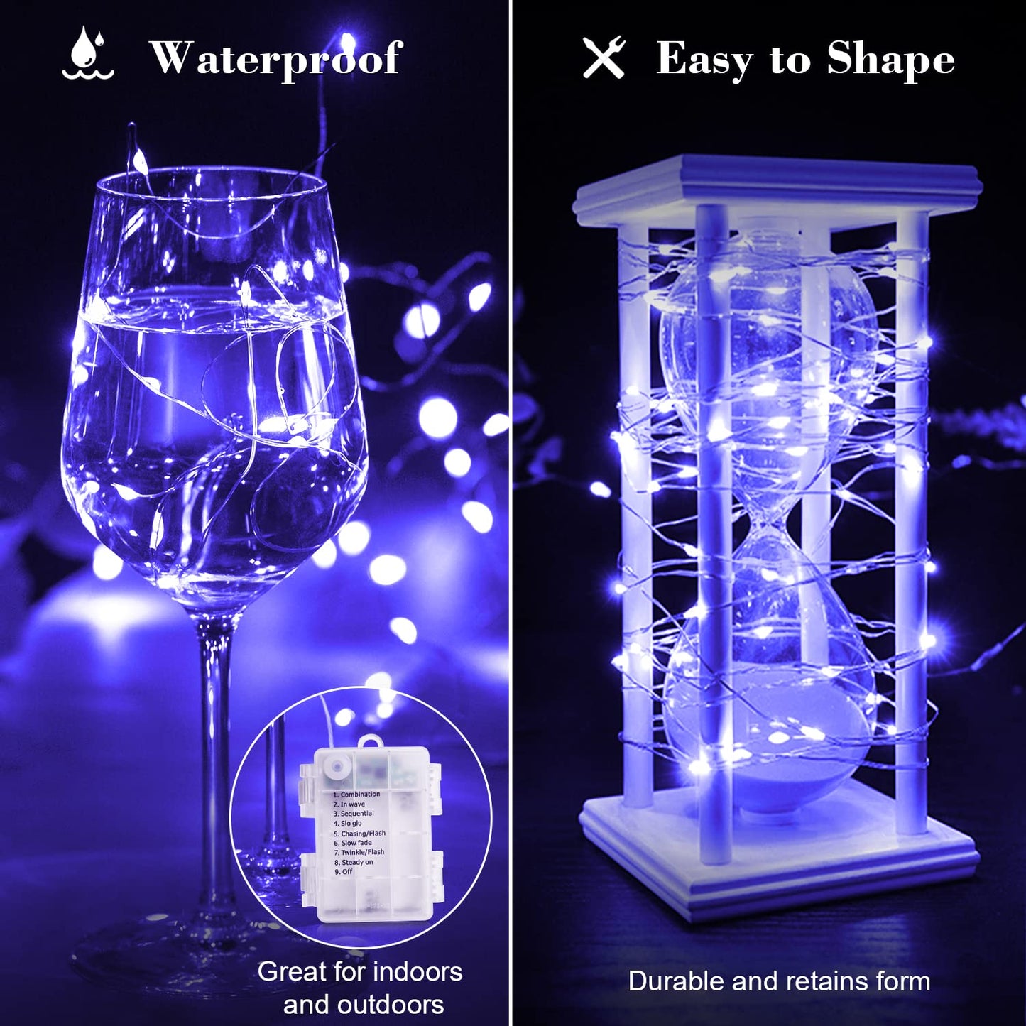 2 Pack 32.8 Ft 100 Led Black Light Fairy Lights,Smacen UV fairy Lights Battery Operated with Remote & Timer, 8 Modes UV Black String Lights for Glow
