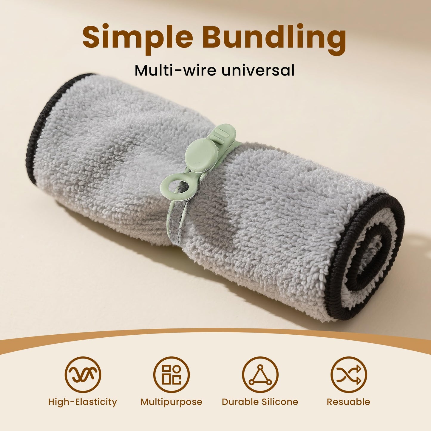 LOOHOI 30Pcs Silicone Cable Ties,Reusable Data Cable Organizer for Office, Multipurpose Elastic Cord Management Ties for Bundling and Fastening Cable