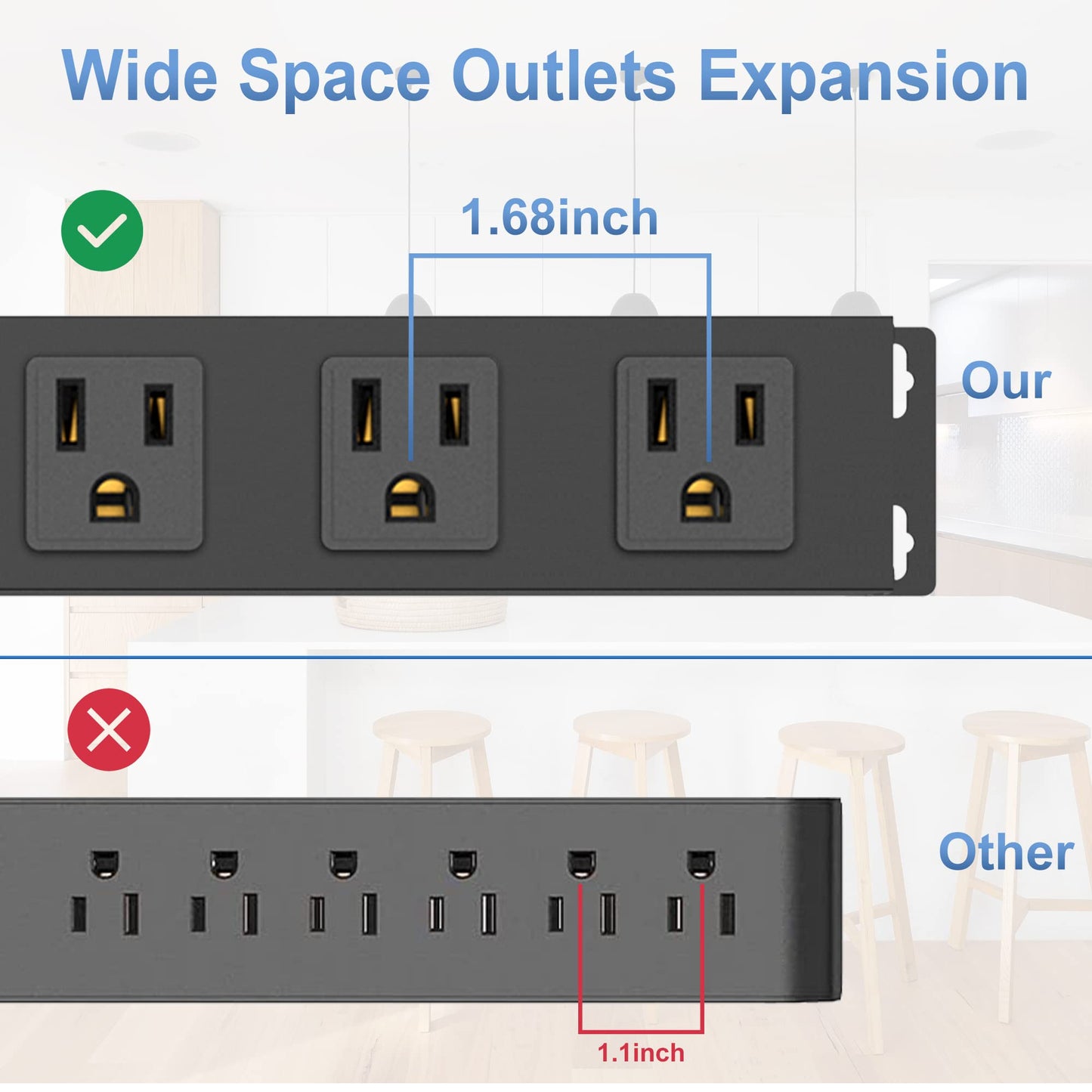 8 Outlet Power Strip Surge Protector, 6 Feet Metal Power Strip Heavy Duty with Switch for Home Office School Shop Garage, Wall Mount with Screw, 2100J