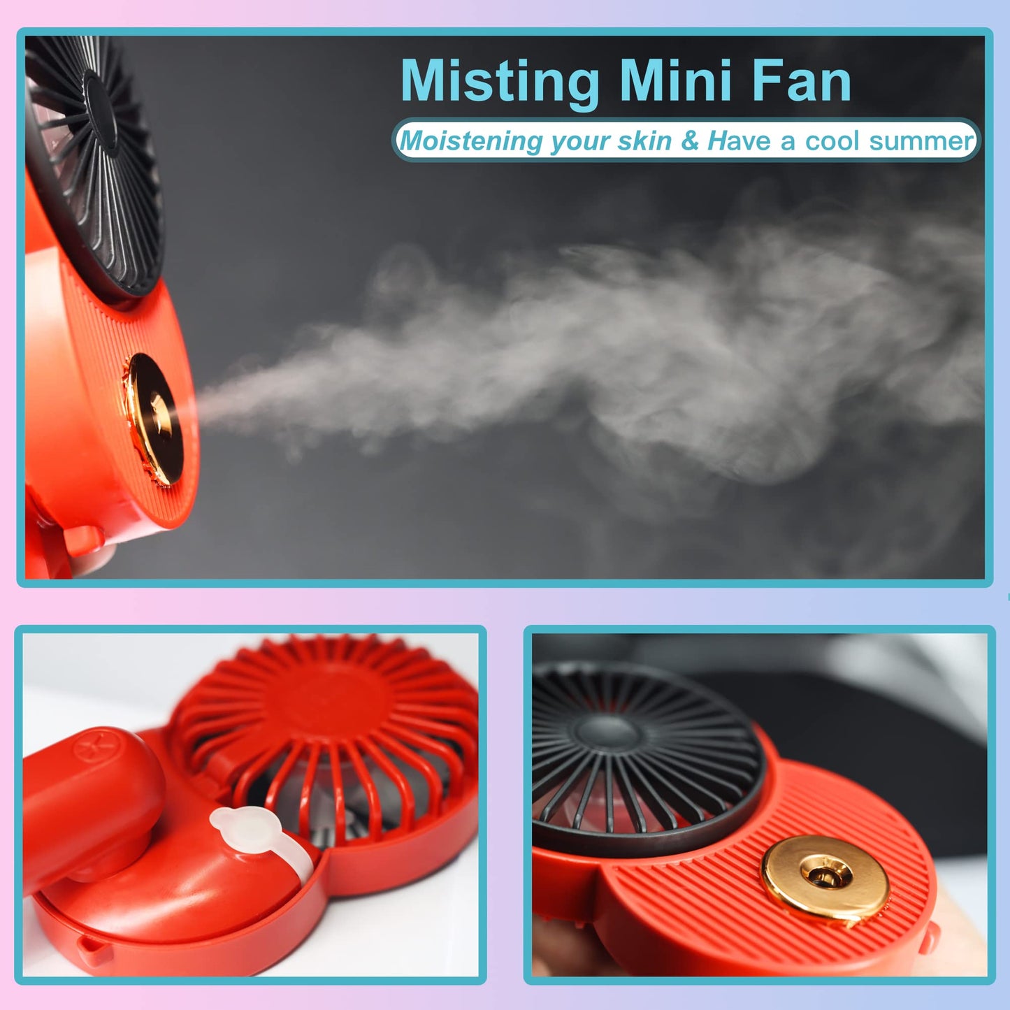 LACOVIA Cute Mouse Misting Personal Fan, Foldable Mini USB Fan(Pink&White)
