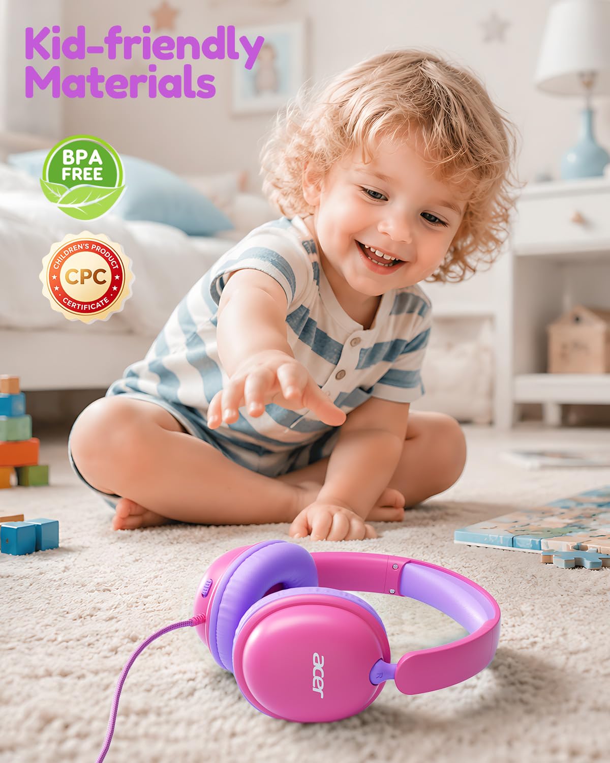 Acer OHW355 Kids Headphones with Cord for School,Over Ear Wired Headphones