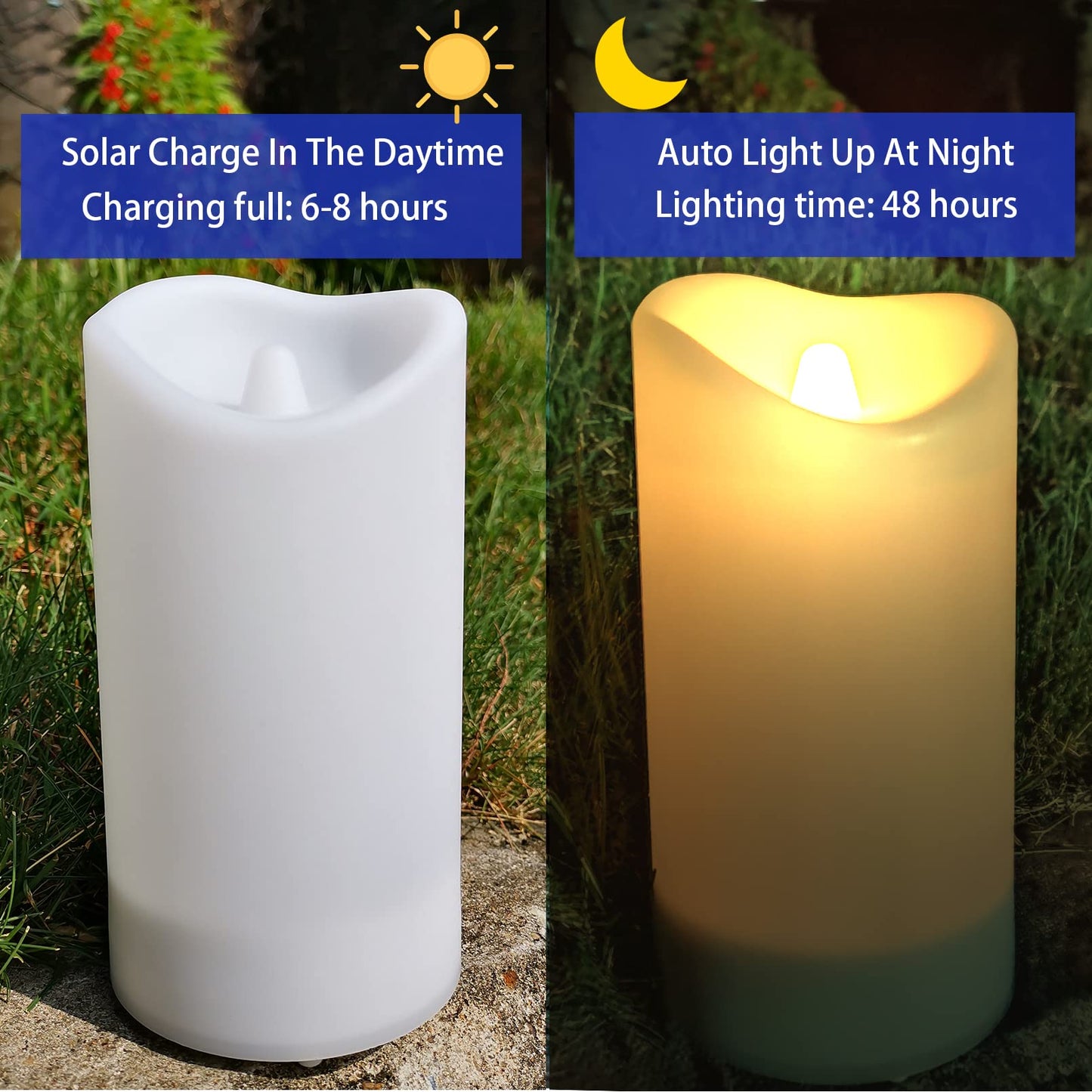2 in 1 Rechargeable Candles, USB Solar Candles Outdoor Waterproof, Long Lasting Battery Operated Led Electric Flickering Flameless, for Outdoor